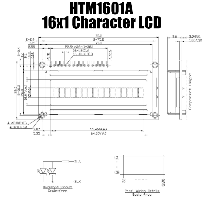 Character LCD Module 1x16 Arduino Display