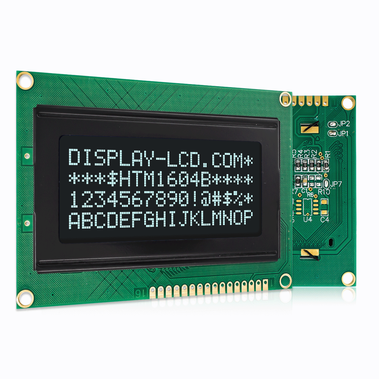 character LCD Module |4x16 DSTN(-) white side backlit monochrome LCD display | Arduino | MCU interface | ST7066U controller | transflective | white text on black background