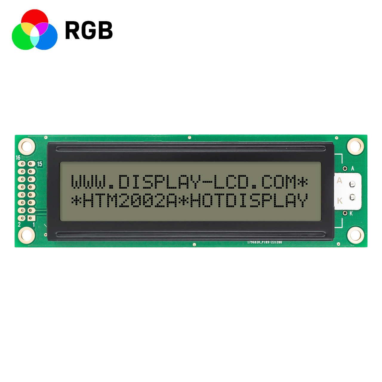 character LCD modules |2X20 FSTN gray RGB display, red, green and blue backlight | Transmissive display | ST7066U controller | Arduino