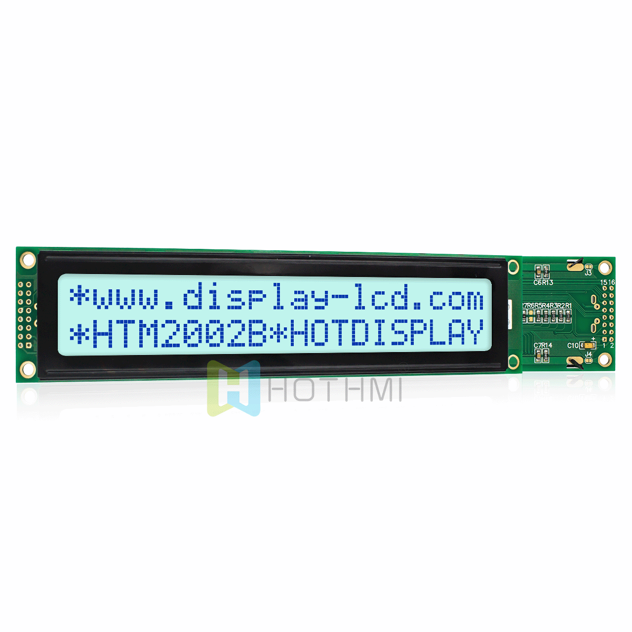 character LCD module |20X2 STN display | monochrome white backlight | blue characters on gray background | ST7066U control | transflective | Arduino