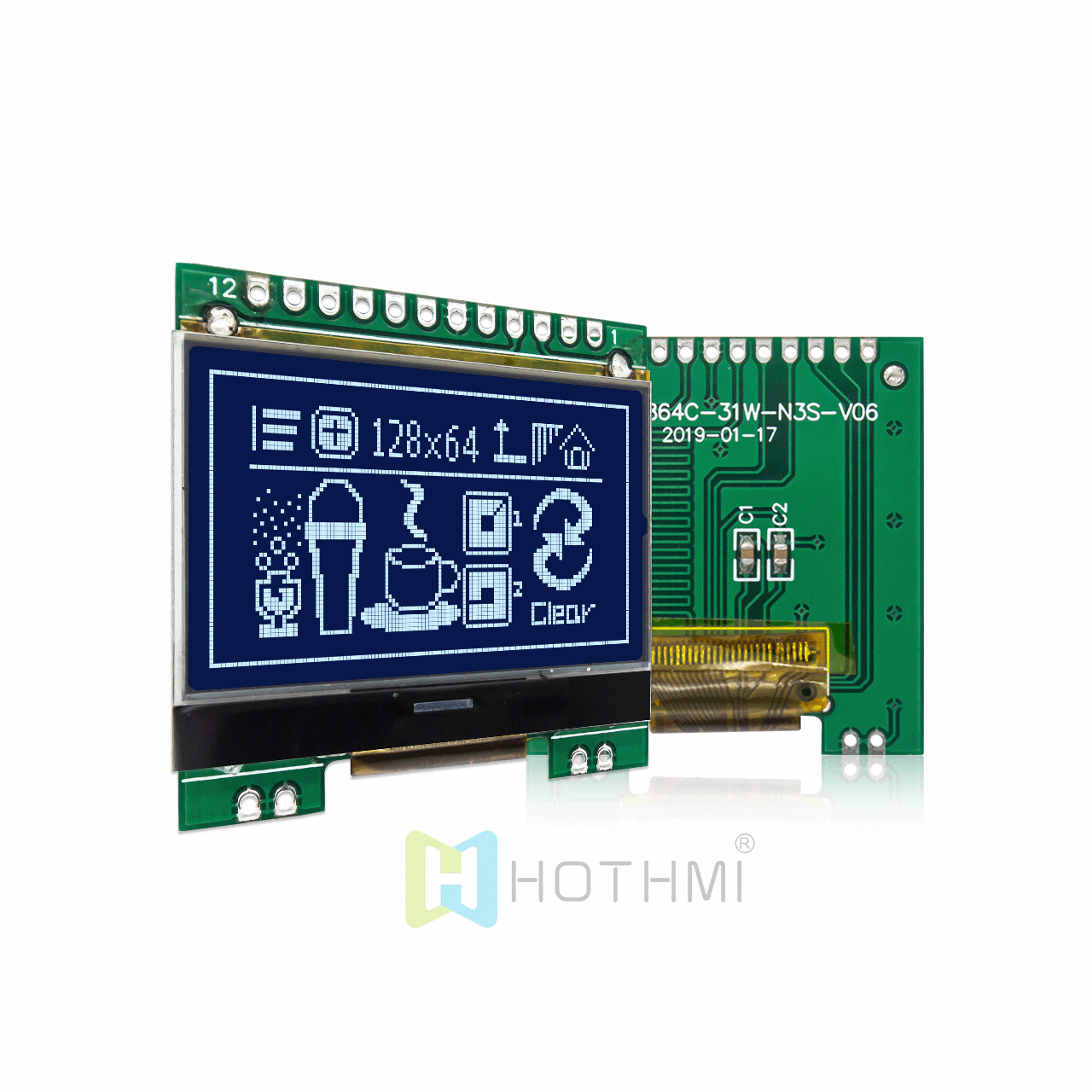 1.7" 128x64 LCD Module | White Pixels On Black Background