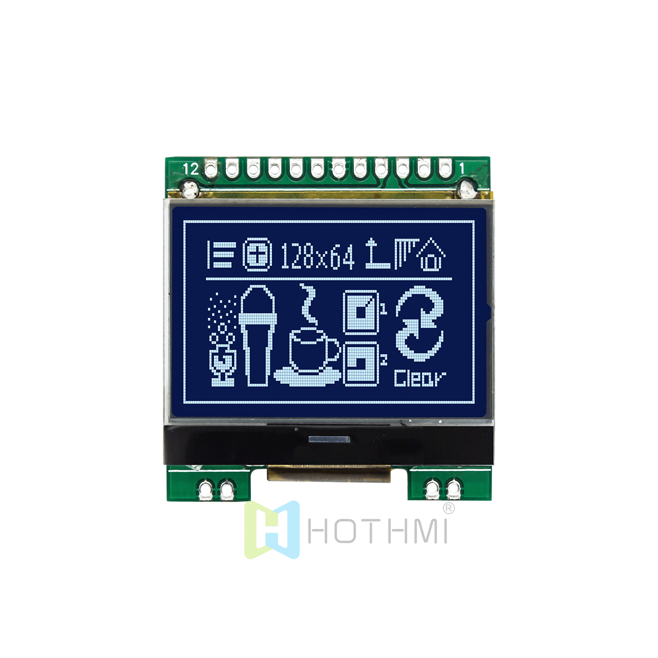 1.7" 128x64 LCD Module | White Pixels On Black Background