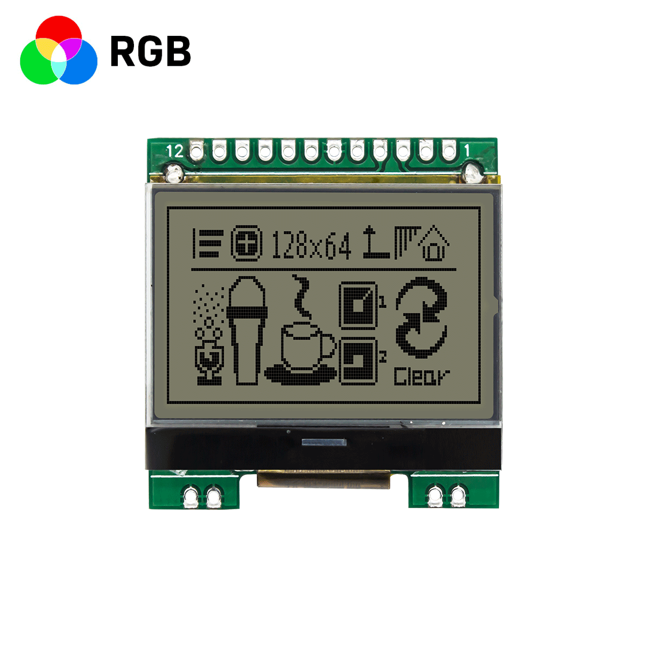 1.7-inch graphic dot matrix module/128x64 resolution/red, green and blue backlight/ST7567 control chip/SPI