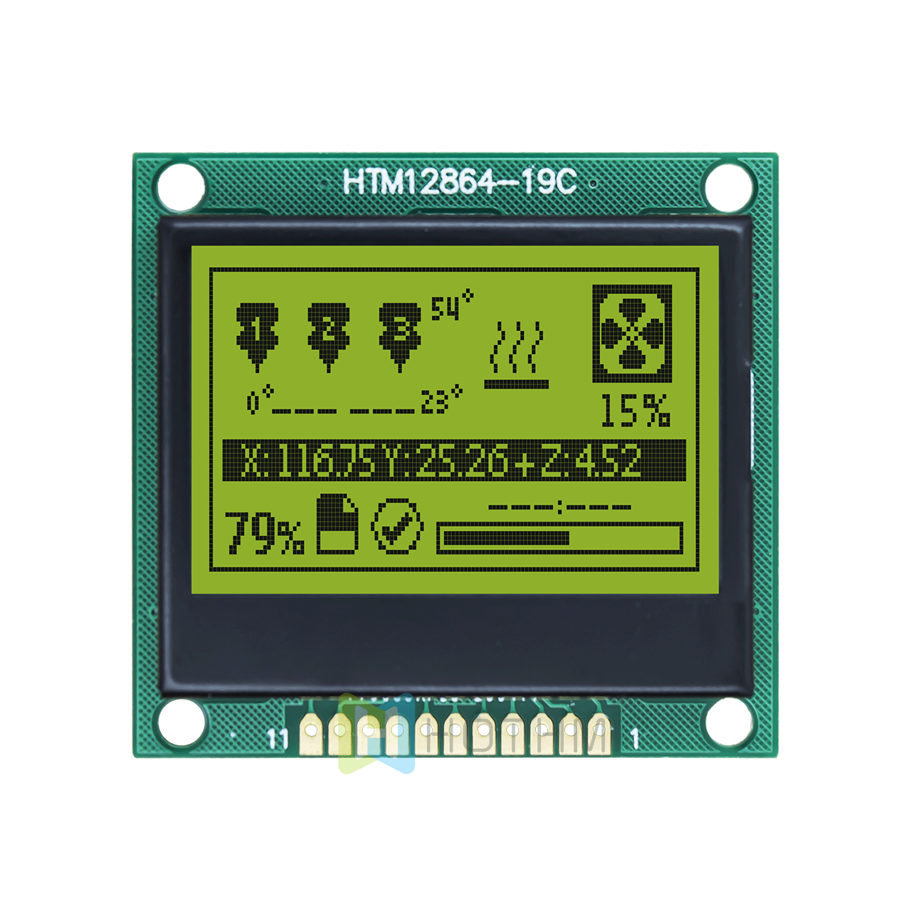 1.7-inch 128x64 LCD graphic display|STN front display yellow-green backlight|SPI interface|Arduino