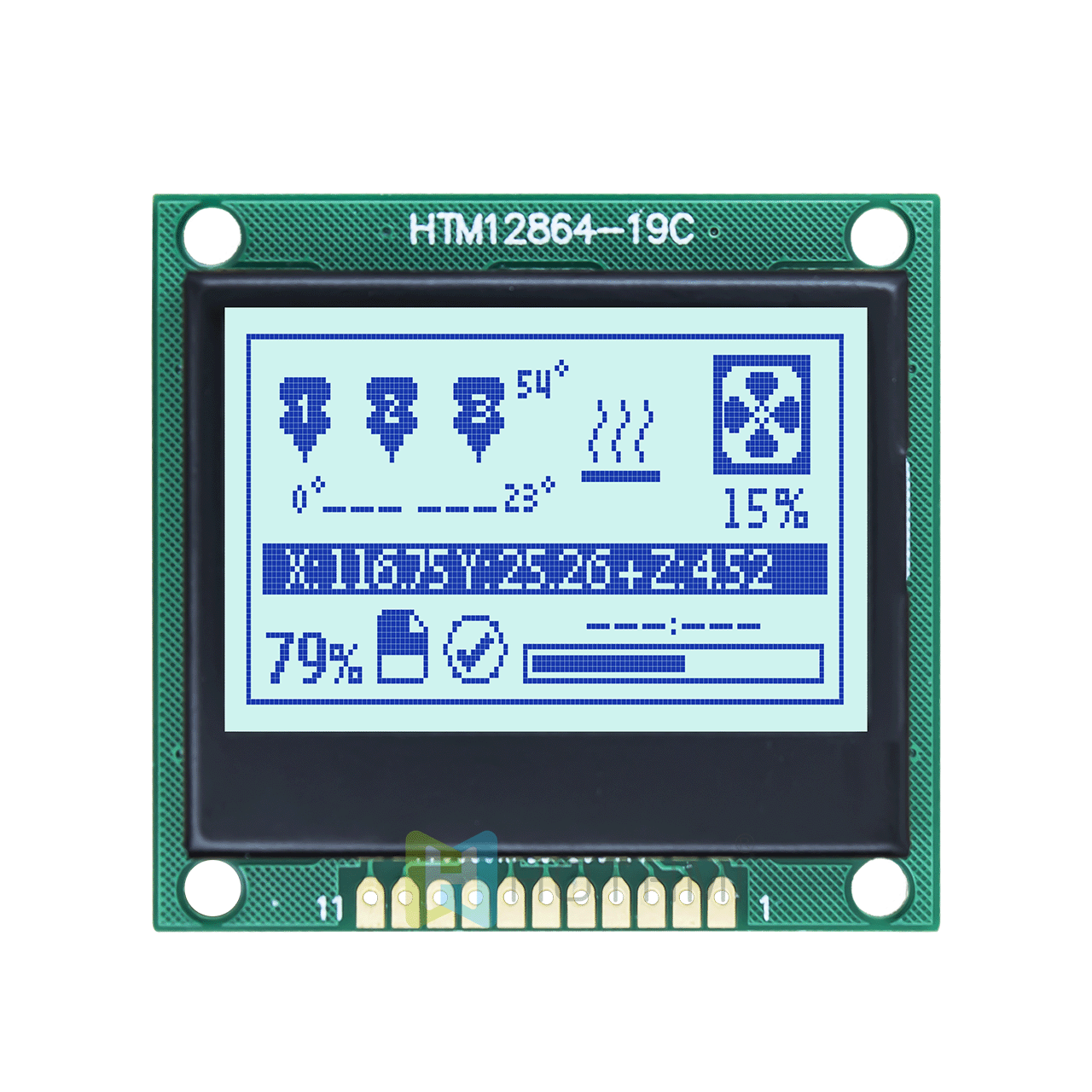 1.7 inch 128 x 64 LCD graphic display | SPI interface | STN positive gray background blue character display | transflective polarizer