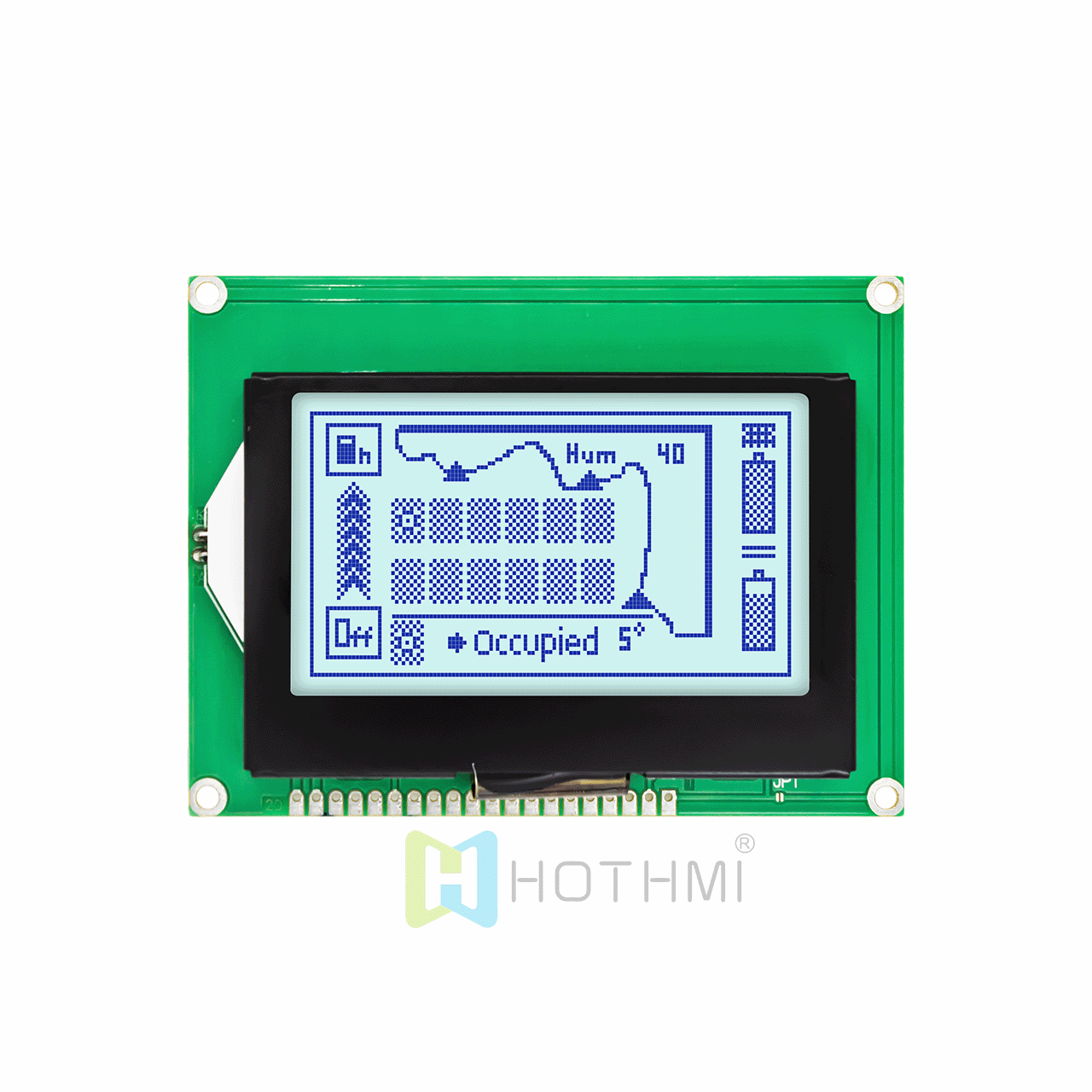 3 Inch 128x64 Graphic LCD Module | Blue Pixels On White Background