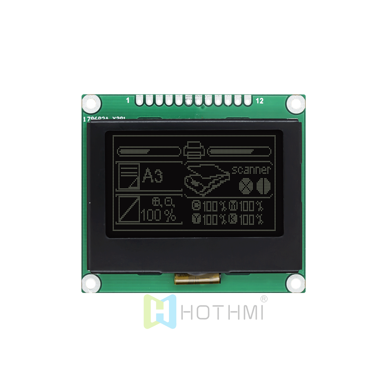 2 inch 3.3V 128 x 64 LCD graphic display module | DFSTN negative display | black background white text | SPI | ST7567 controller