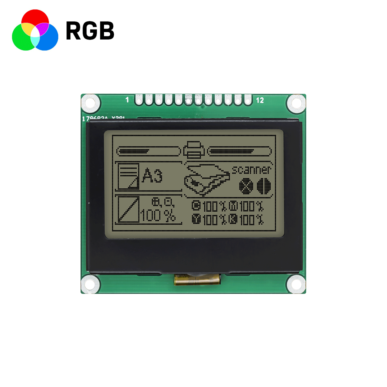 2.0 inch 128x64 3.3v LCD Graphic LCD Module | 128 X 64 Graphic Dot Matrix Module | FSTN Positive Display | SPI Interface |Transmissive Polarizer | Red, Green and Blue Backlight