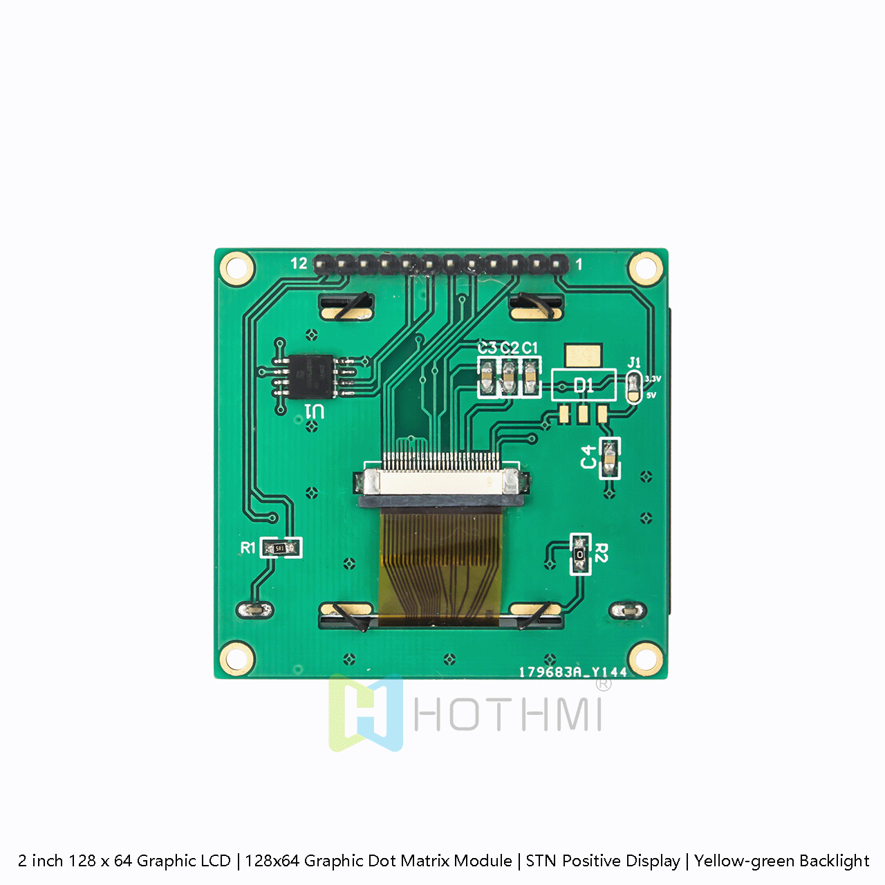 2" 128x64 Graphic LCD | Yellow-Green Display With Y-G Backlight