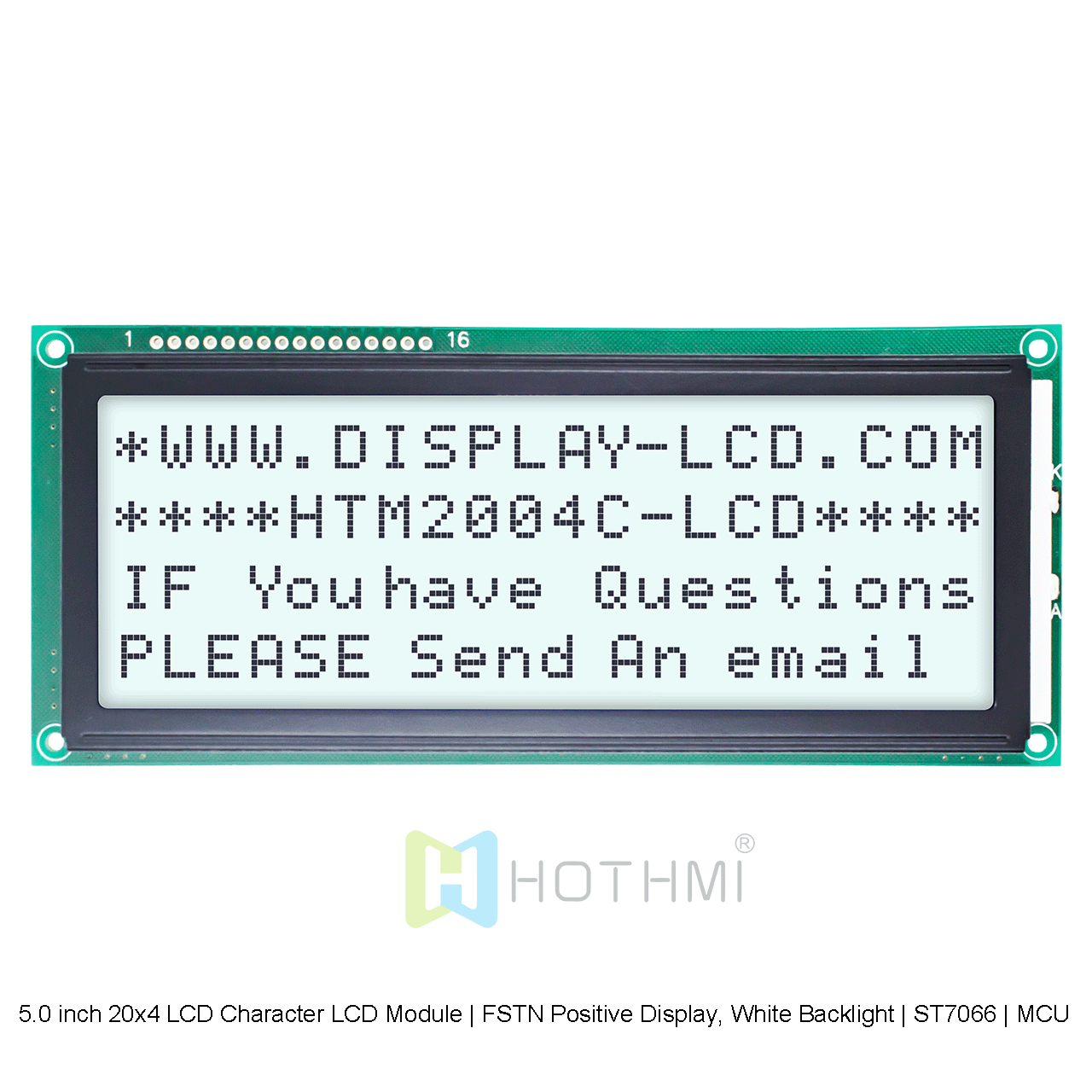 5.0 inch 20x4 LCD Character LCD Modules | FSTN Positive Display, White Backlight | ST7066 | MCU Interface | Gray Characters on White Background Arduino