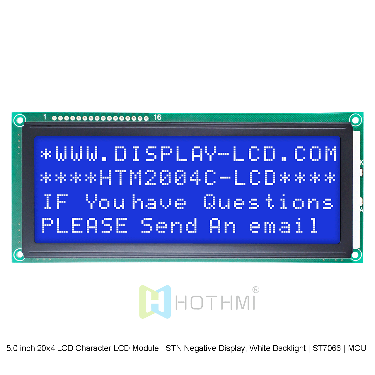 5.0 inch 20x4 LCD Character LCD Modules | STN Negative Display, White Backlight | ST7066 | MCU Interface | White Characters on Blue Background Arduino