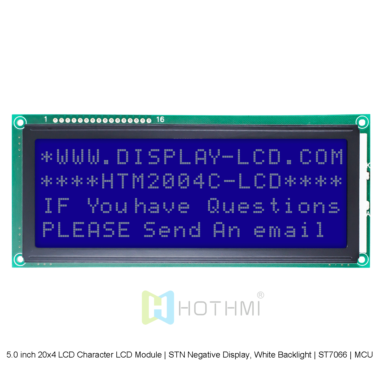 5.0 inch 20x4 LCD Character LCD Modules | STN Negative Display, White Backlight | ST7066 | MCU Interface | White Characters on Blue Background Arduino