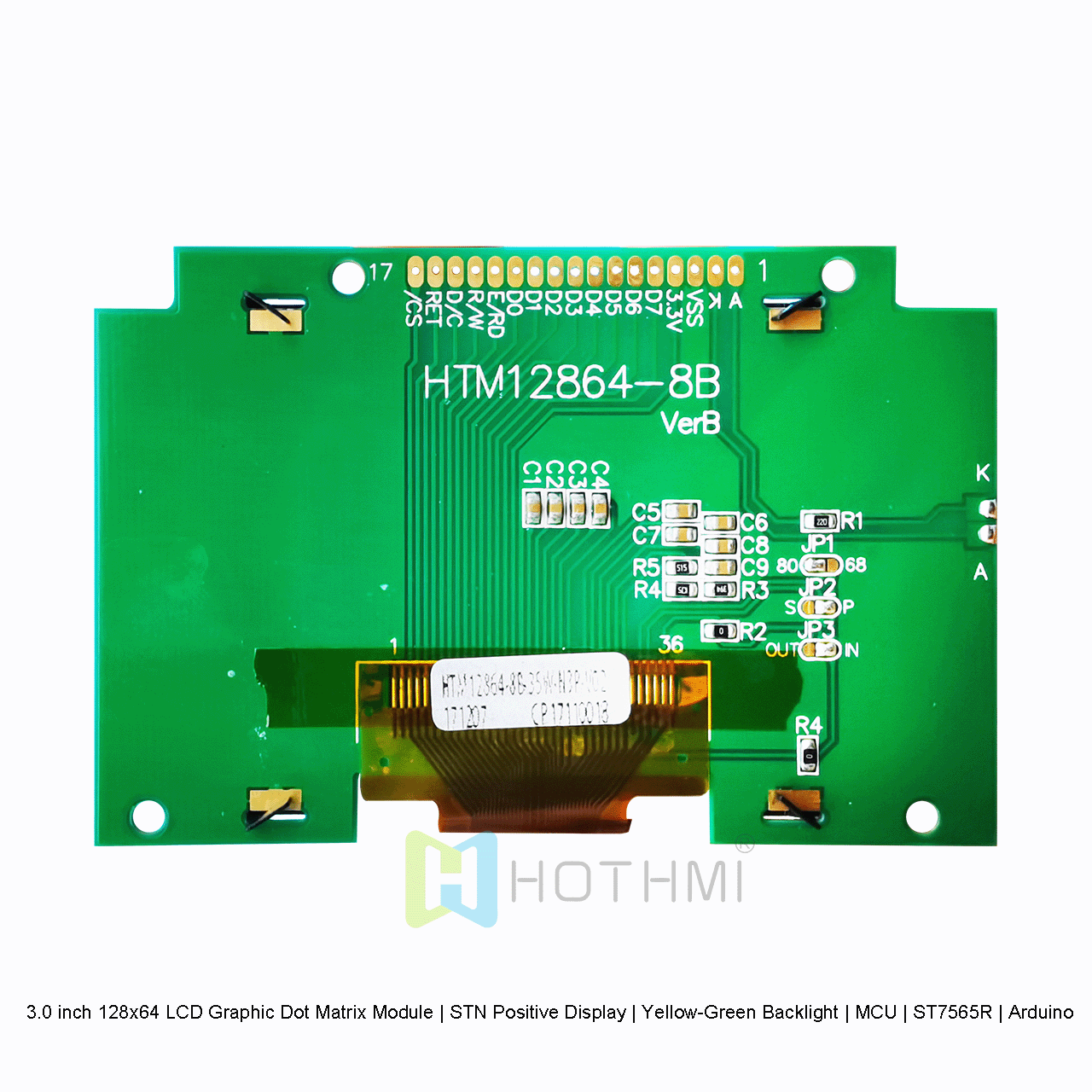 3.0 inch 128x64 LCD Graphic Dot Matrix Module | STN Positive Display | Yellow-Green Backlight | MCU | ST7565R | Arduino