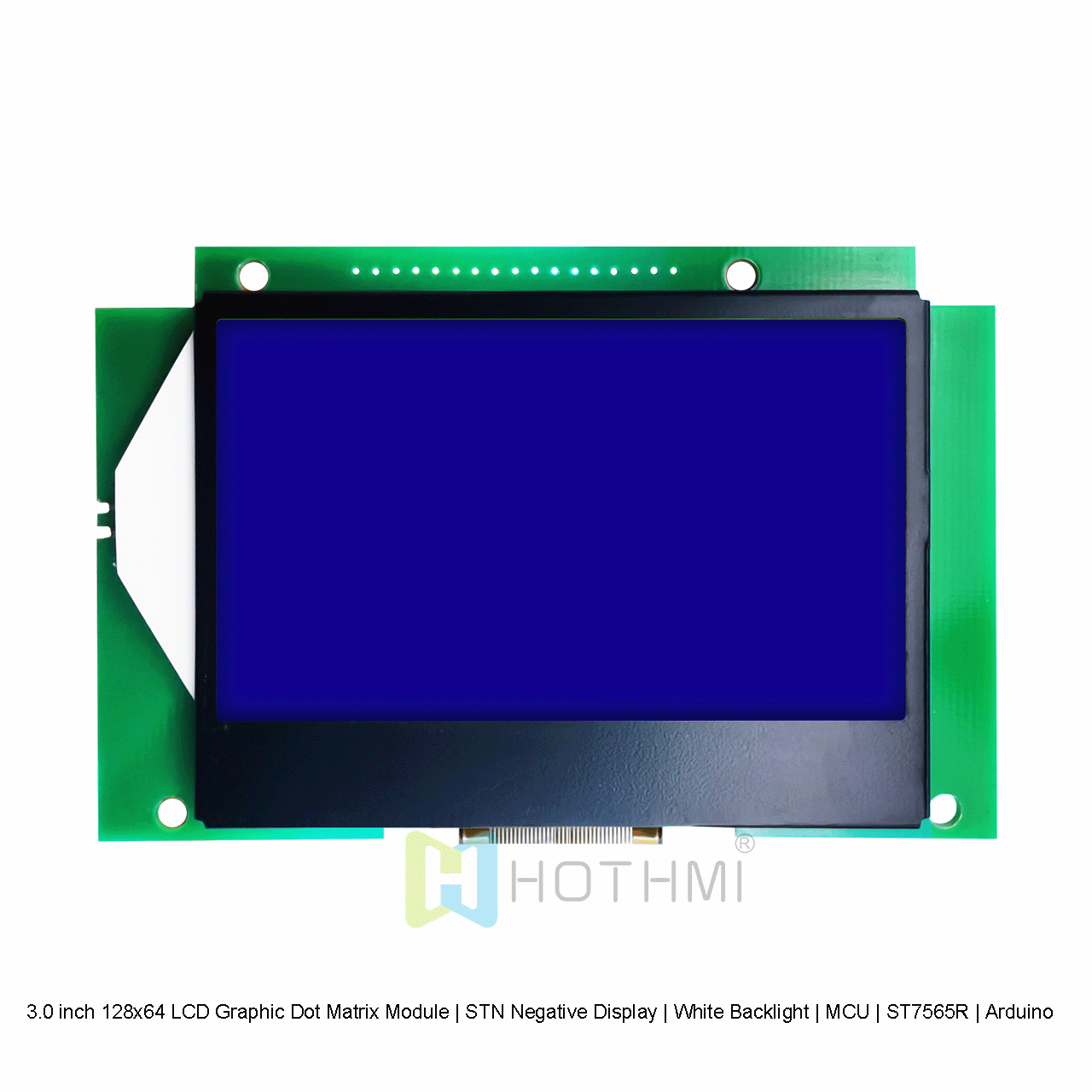 3.0 inch 128x64 LCD Graphic Dot Matrix Module | STN Negative Display | White Backlight | MCU | ST7565R | Arduino | White Text on Blue Background