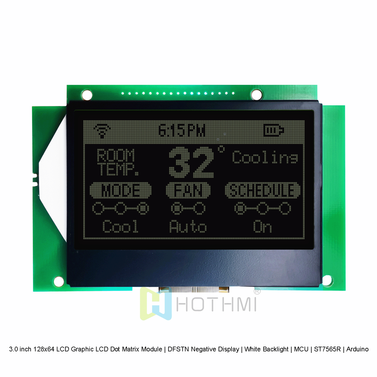3.0 inch 128x64 LCD Graphic LCD Dot Matrix Module | DFSTN Negative Display | White Backlight | MCU | ST7565R | Arduino | Black Background White Characters