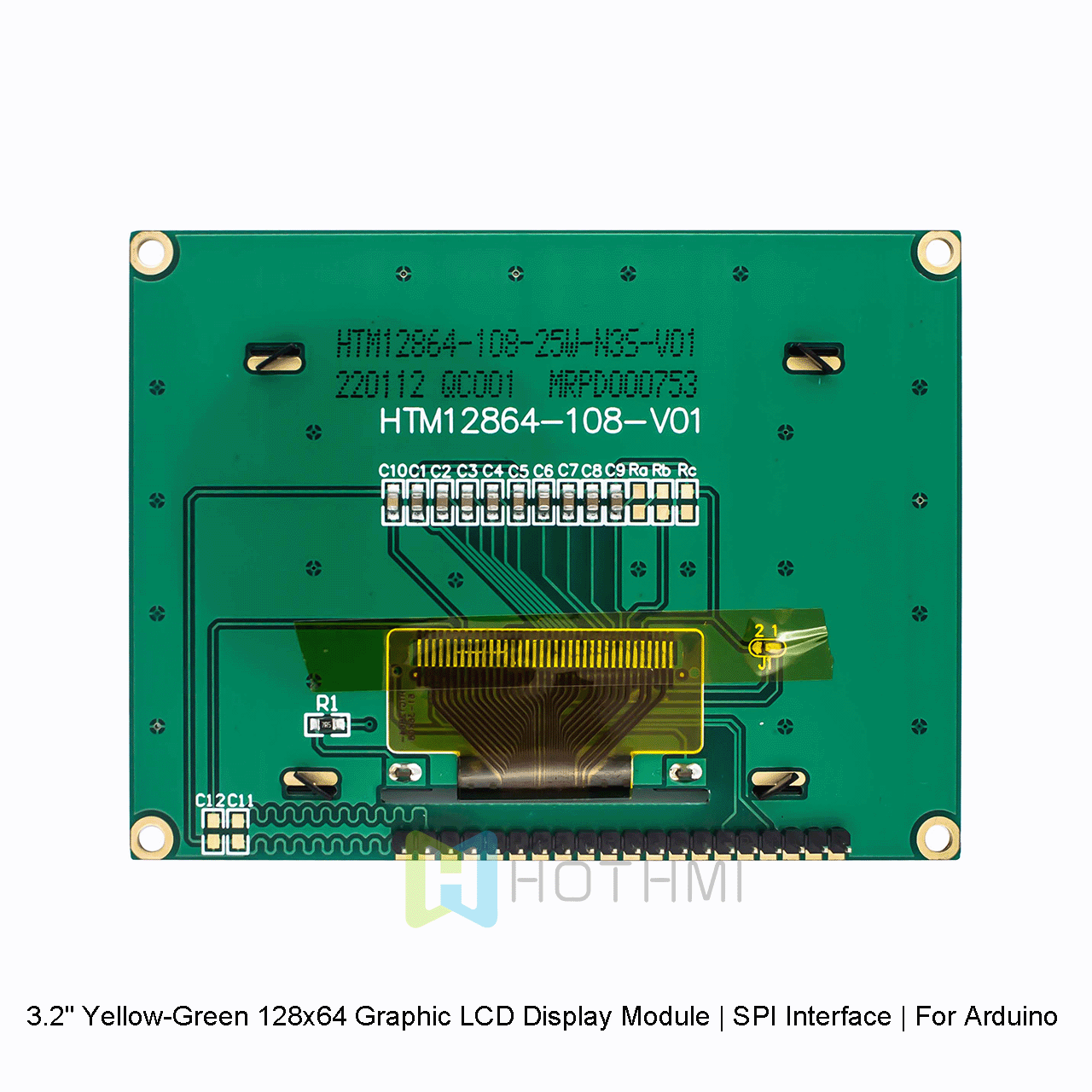 3.2" Yellow-Green 128x64 Graphic LCD Display Module | SPI Interface | For Arduino | 3.3V