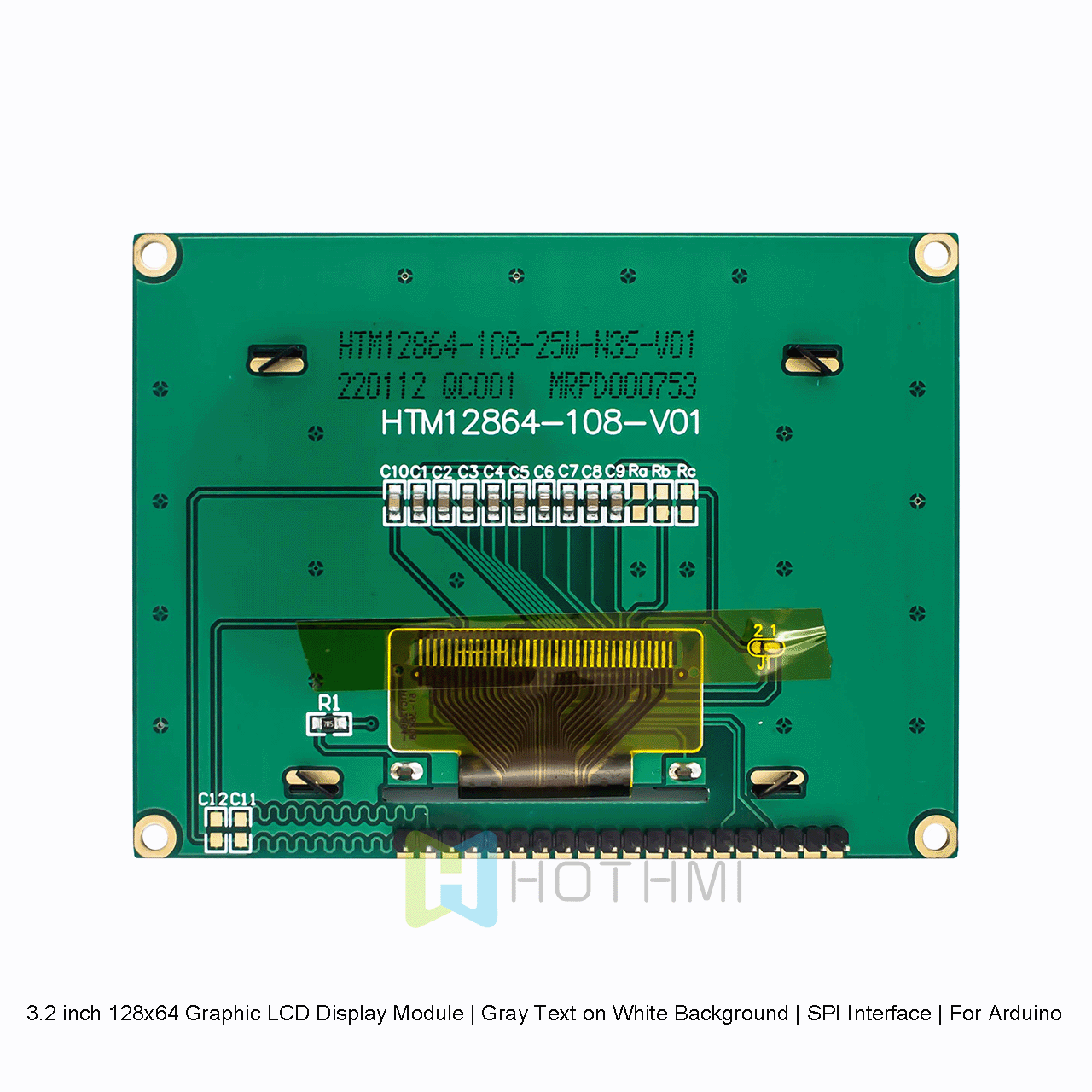 3.2 inch 128x64 Graphic LCD Display Module | Gray Text on White Background | SPI Interface | For Arduino | 3.3V | White Backlight