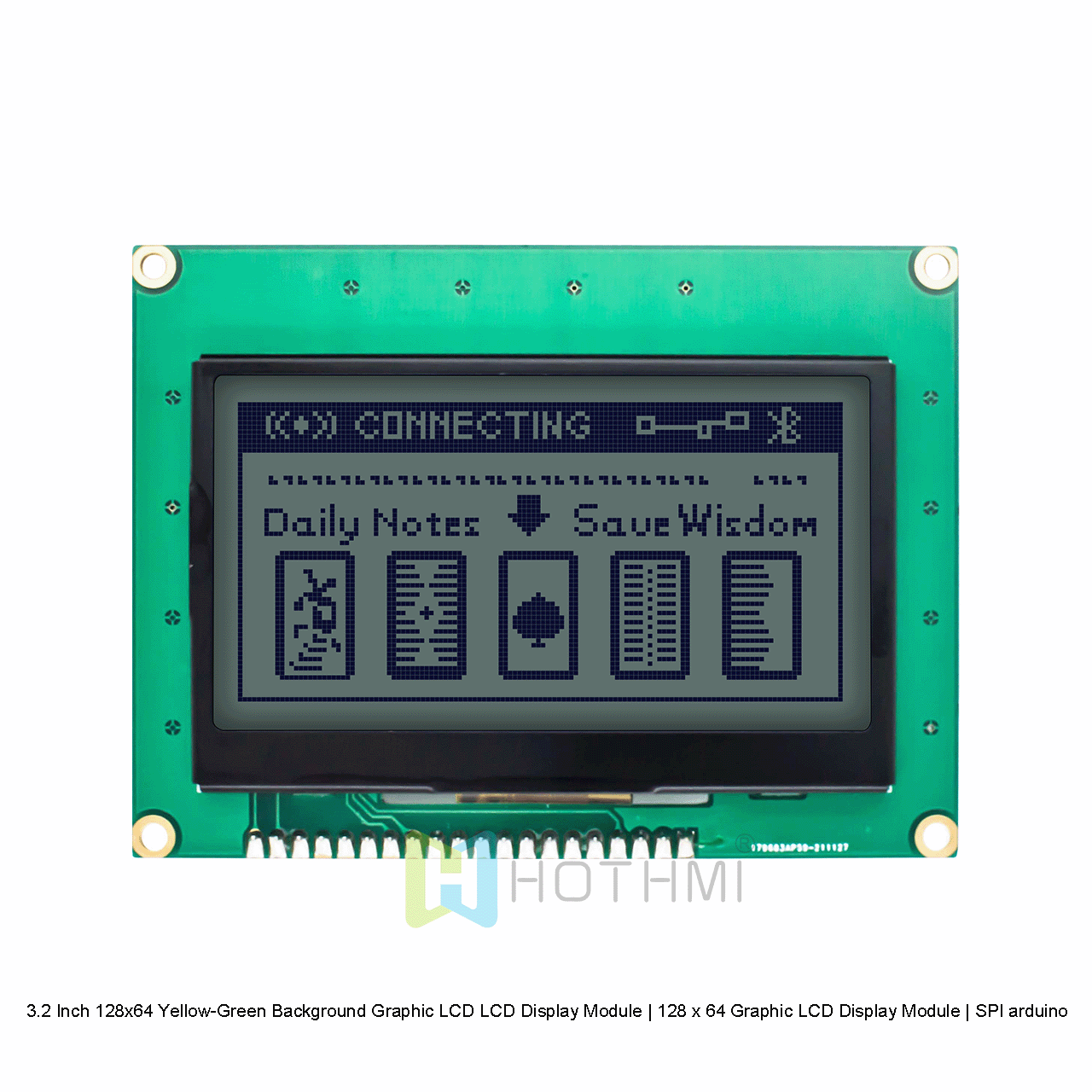 3.2 Inch 128x64 Graphic LCD Display With Yellow-Green Background For Arduino