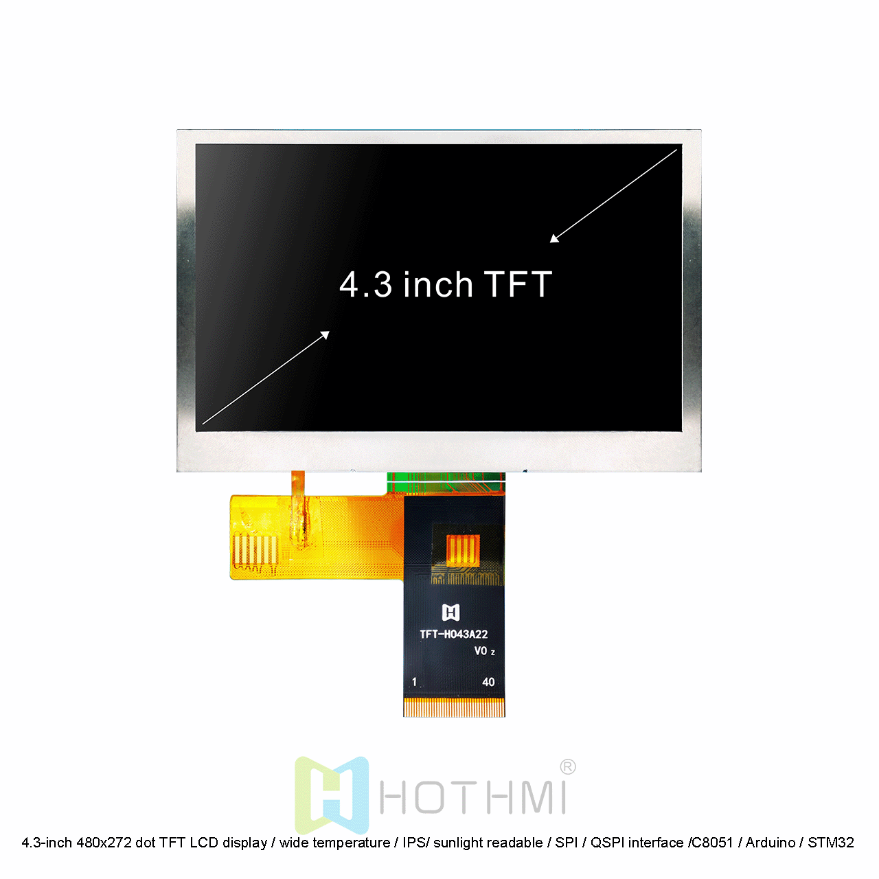4.3-inch 480x272 TFT LCD Display | QSPI Interface Sunlight Readable