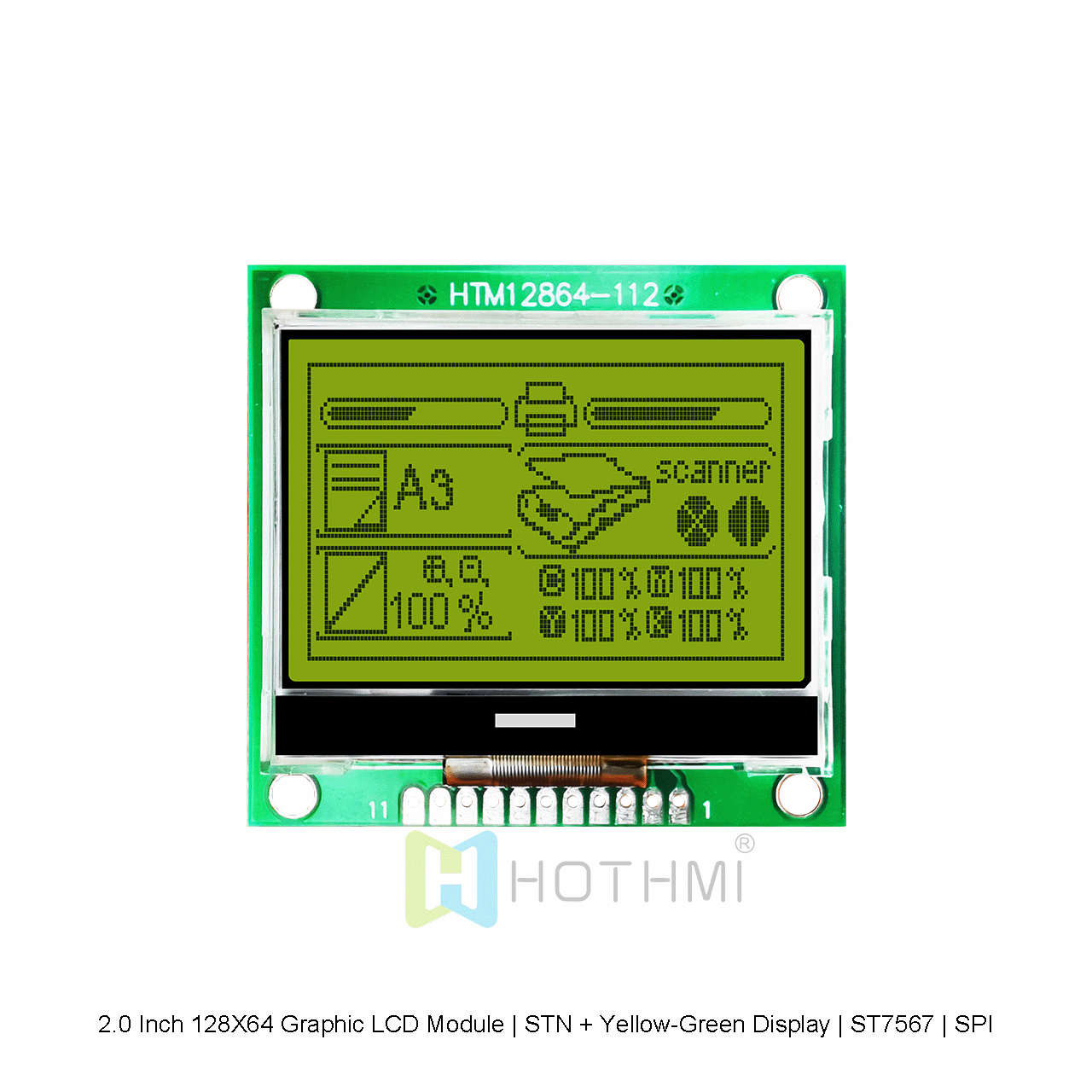128X64 Graphic LCD Module | STN+Yellow-Green Display ST7567