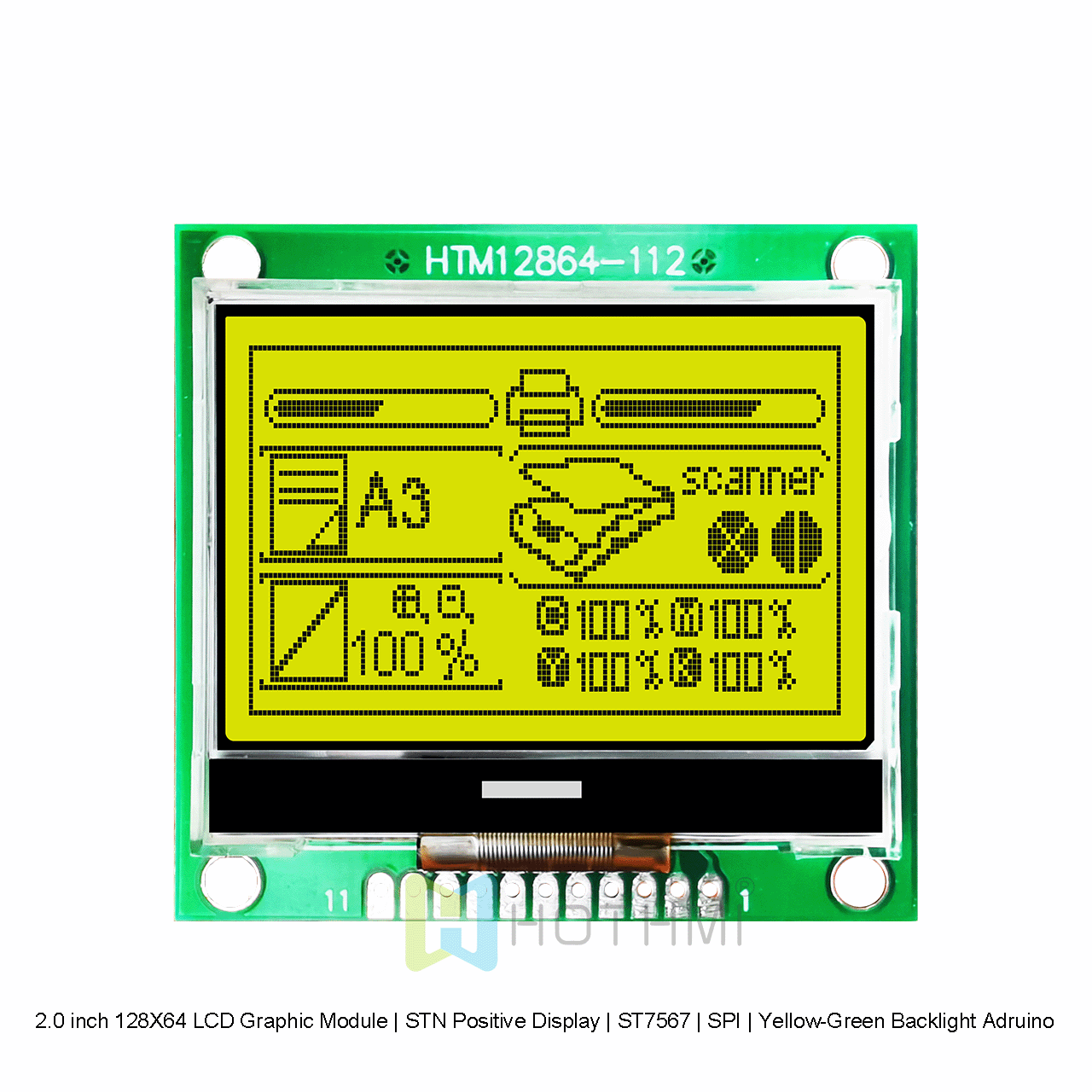 2.0 inch 128X64 LCD Graphic Module | STN Positive Display | ST7567 | SPI | Yellow-Green Backlight Arduino