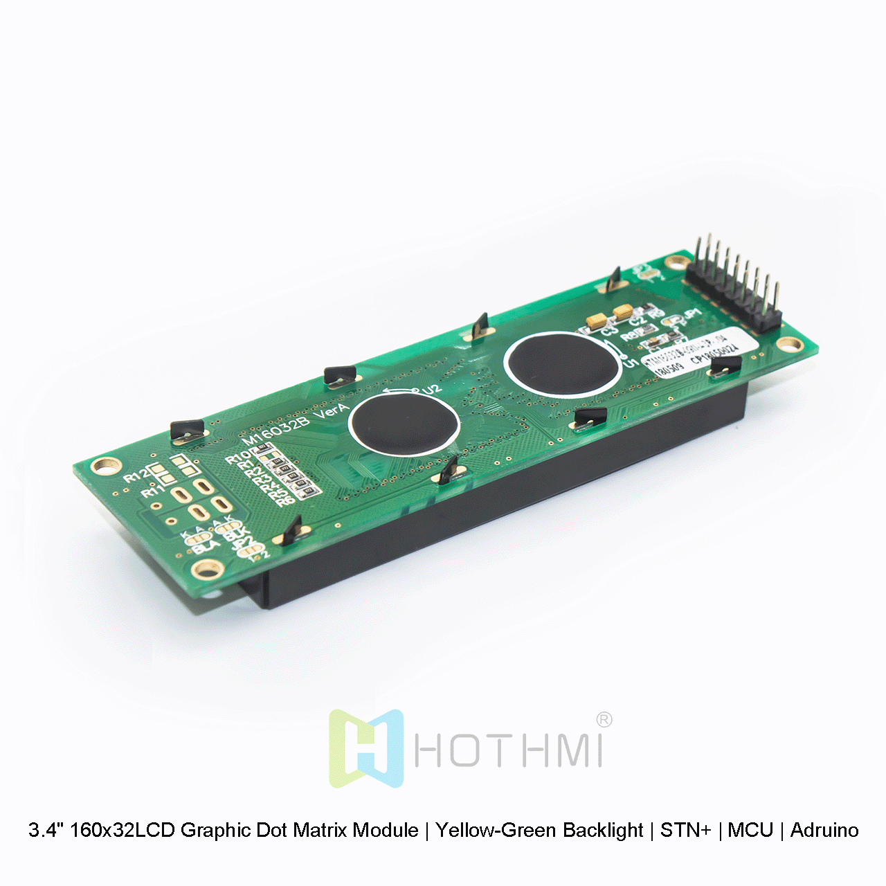 3.4" 160x32LCD Graphic Dot Matrix Module | Yellow-Green Backlight | STN+ | MCU | Arduino