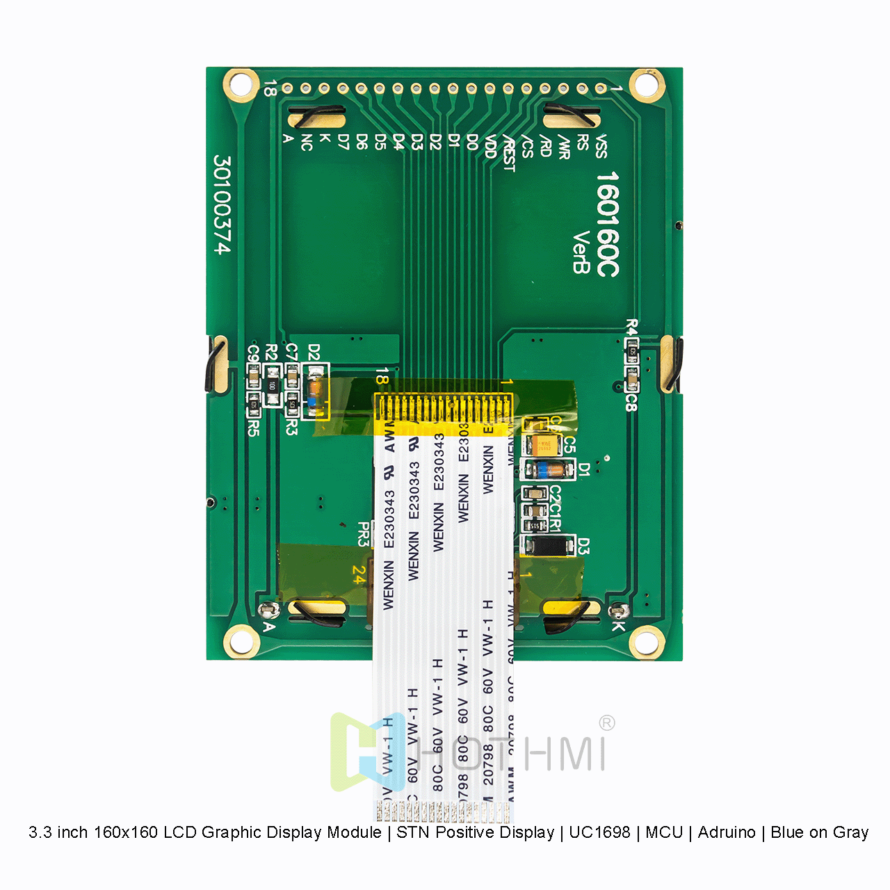 3.3 inch 160x160 LCD Graphic Display Module | STN Positive Display | UC1698 | MCU | Arduino | Blue on Gray
