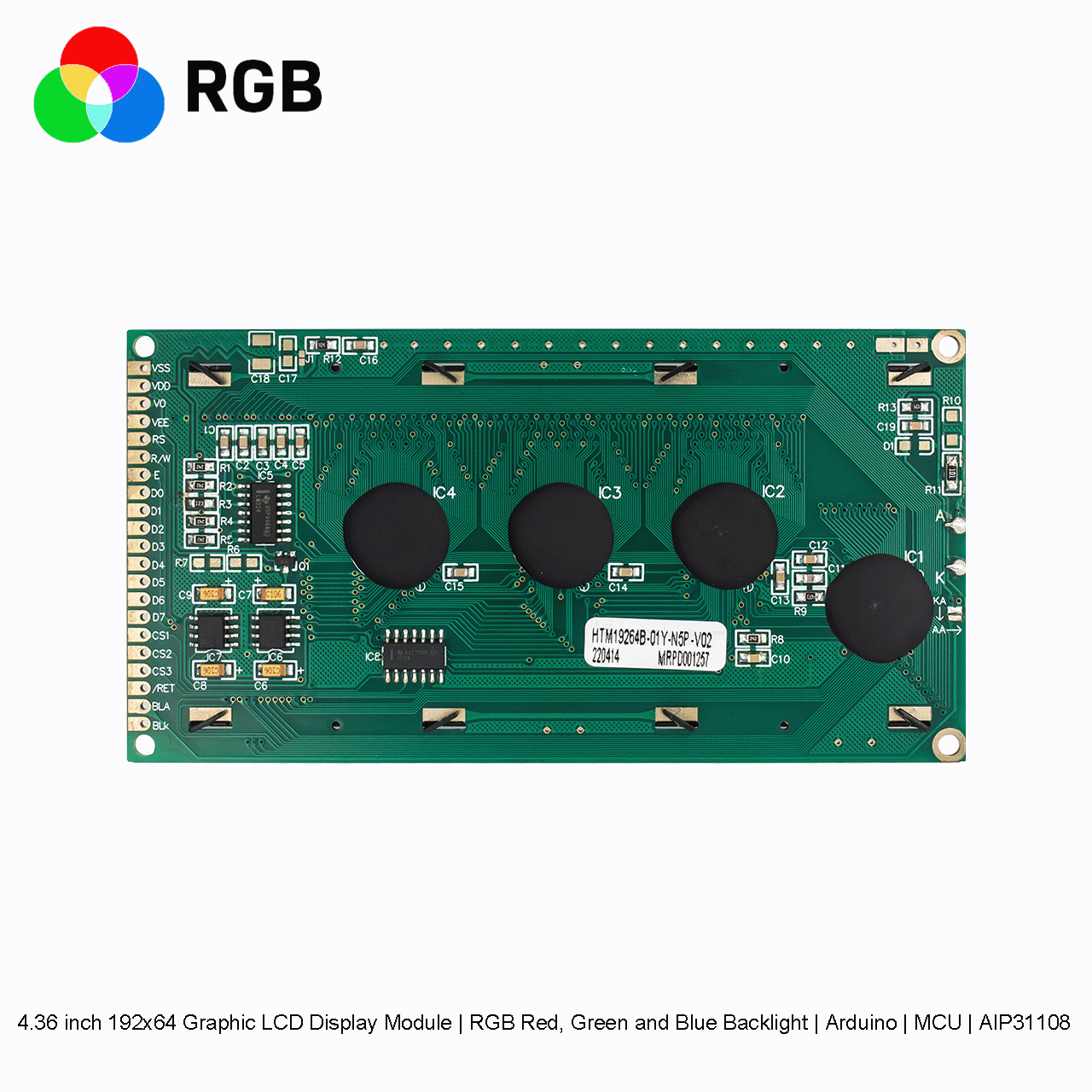 4.36 inch 192x64 Graphic LCD Display Module | RGB Red, Green and Blue Backlight | Arduino | MCU | AIP31108
