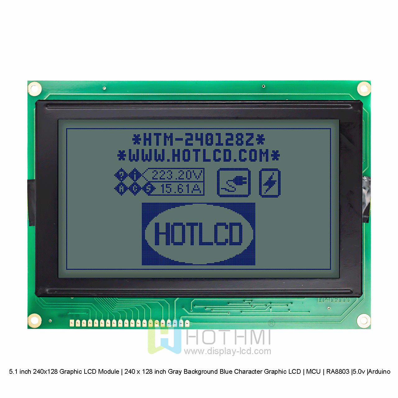 240 x 128 Graphic LCD Display Module Blue Pixels on Gray Background RA8803