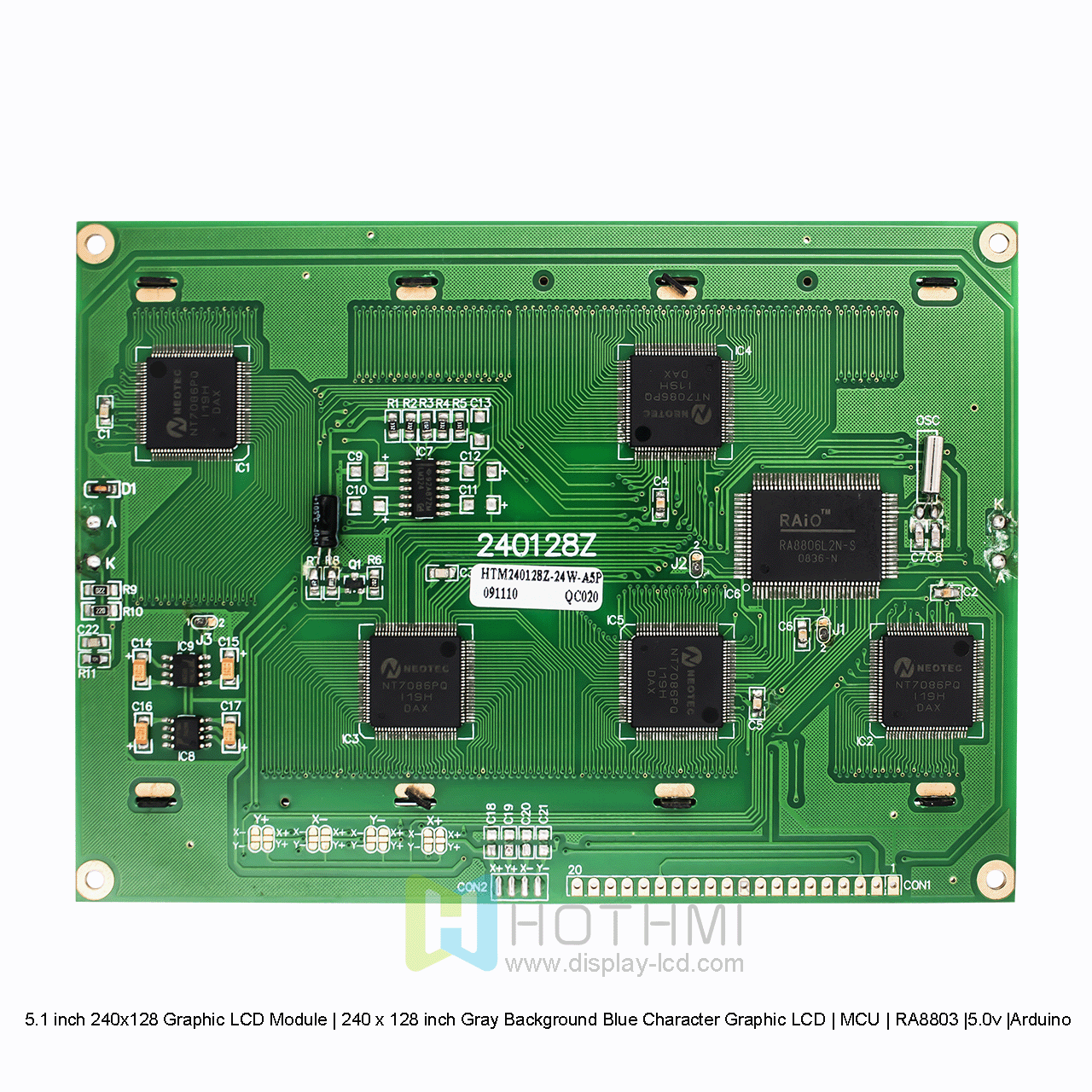 240 x 128 Graphic LCD Display Module Blue Pixels on Gray Background RA8803