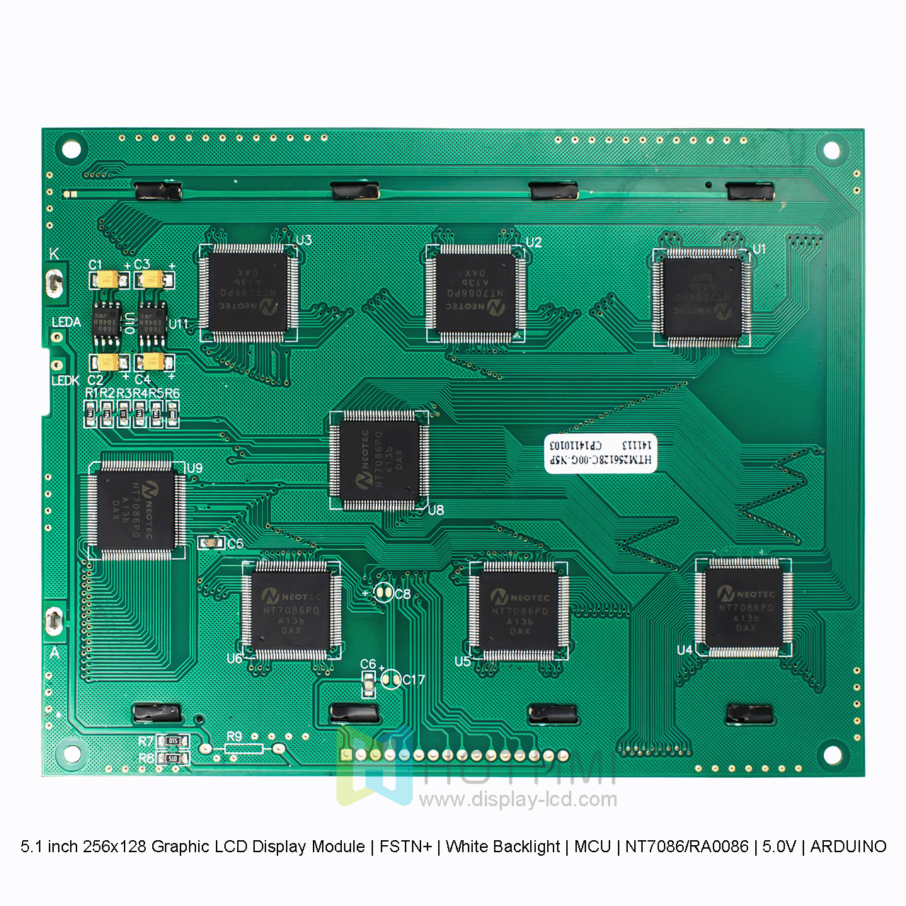 5.1 inch 256x128 Graphic LCD Display Module | FSTN+ | White Backlight | MCU | NT7086/RA0086 | 5.0V | ARDUINO