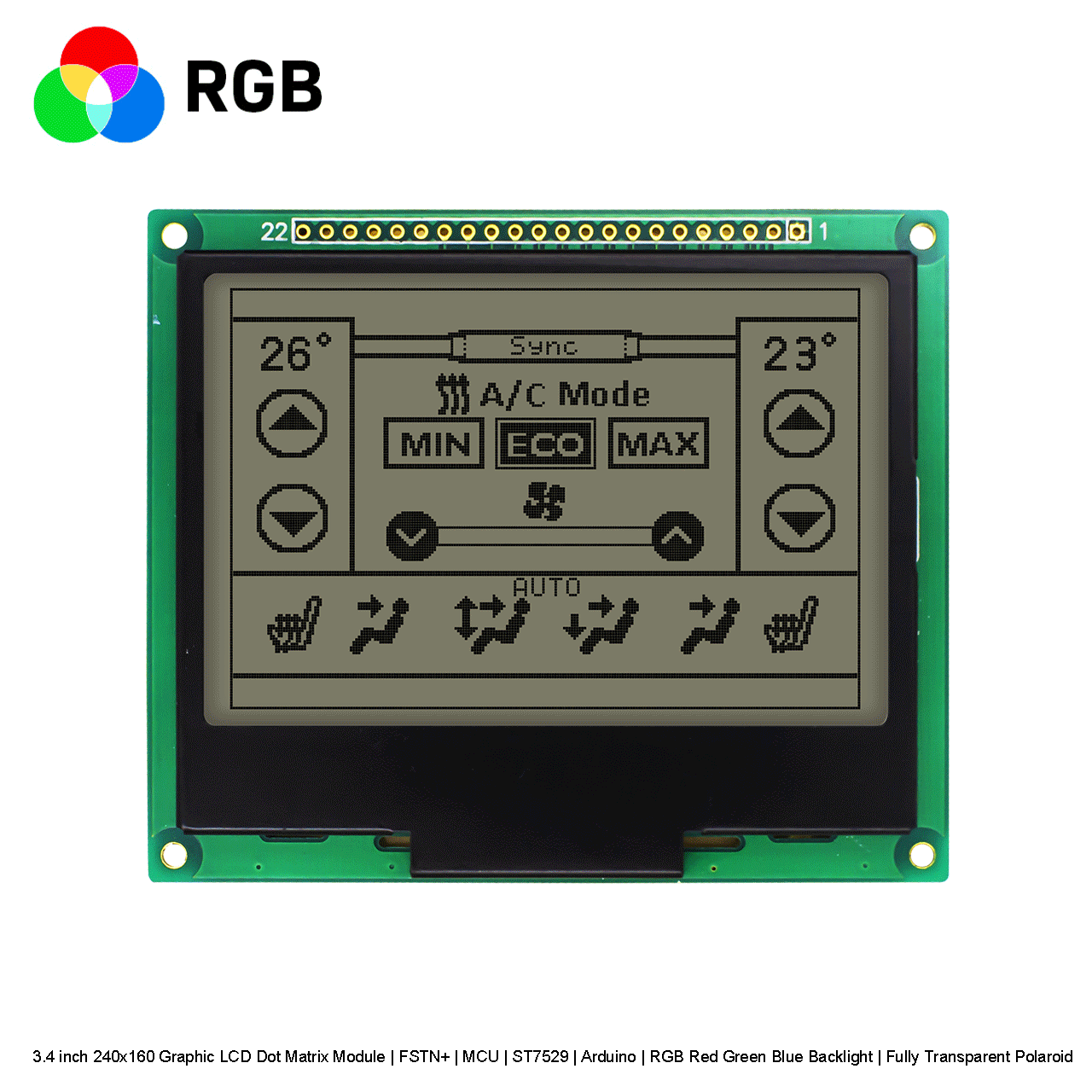 240x160 Graphic LCD Module | FSTN+With Color Backlight ST7529
