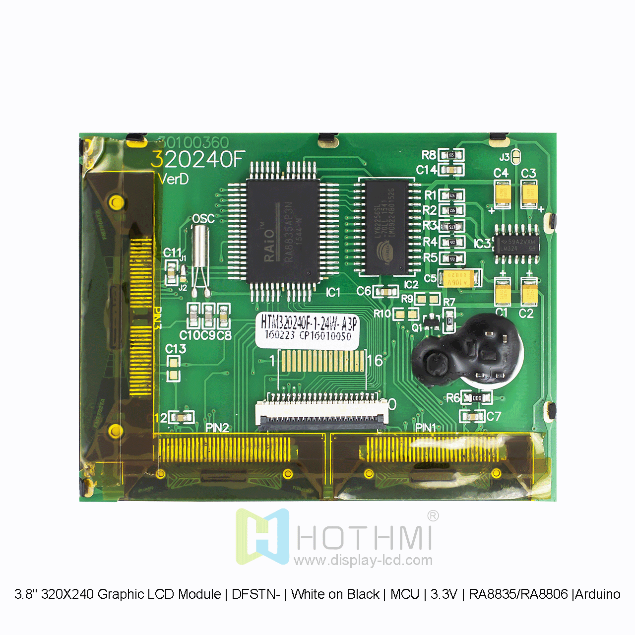 3.8" 320X240 Graphic LCD Module | DFSTN- | White on Black | MCU | 3.3V | RA8835/RA8806 |Arduino