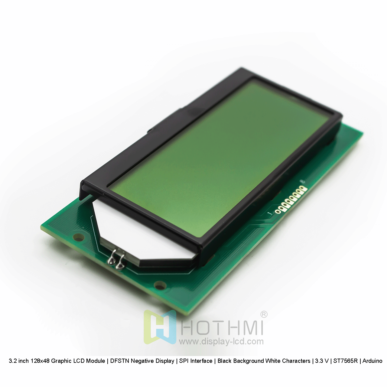 3.2 inch 128x48 Graphic LCD Module | DFSTN Negative Display | SPI Interface | Black Background White Characters | 3.3 V | ST7565R | Arduino