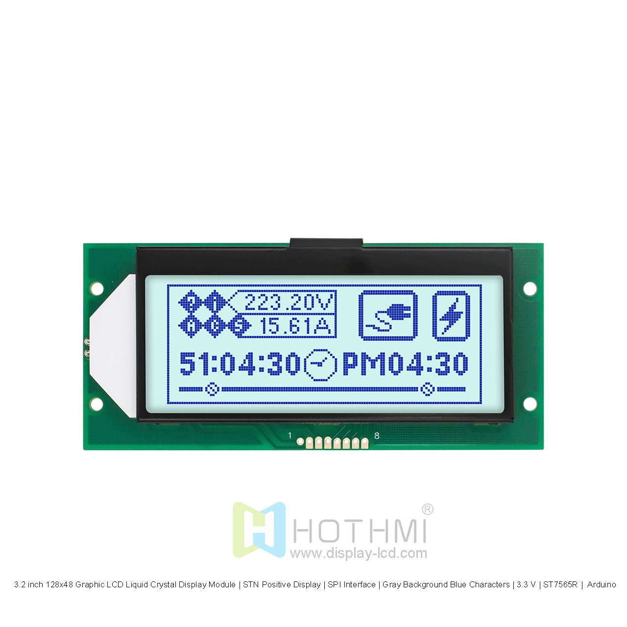 3.2 inch 128x48 Graphic LCD Liquid Crystal Display Module | STN Positive Display | SPI Interface | Gray Background Blue Characters | 3.3 V | ST7565R | Arduino