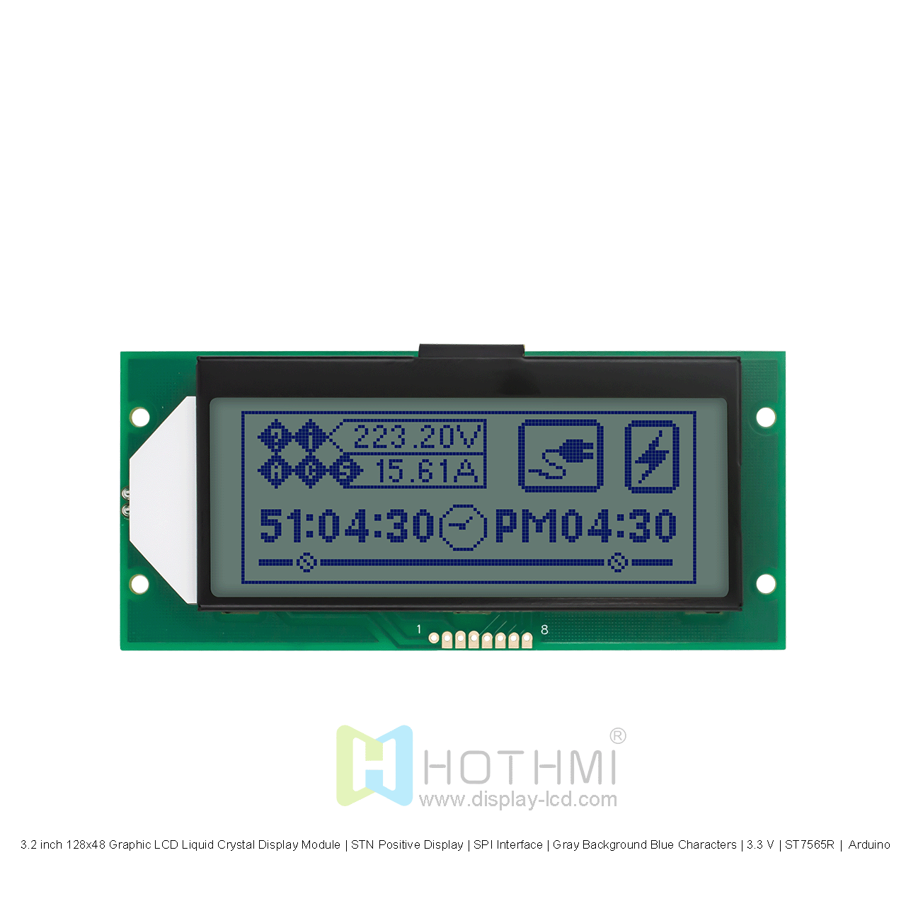 3.2 inch 128x48 Graphic LCD Liquid Crystal Display Module | STN Positive Display | SPI Interface | Gray Background Blue Characters | 3.3 V | ST7565R | Arduino