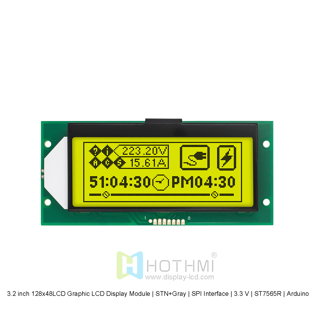 3.2 inch 128x48LCD Graphic LCD Display Module | STN+Gray | SPI Interface | ST7565R | Arduino