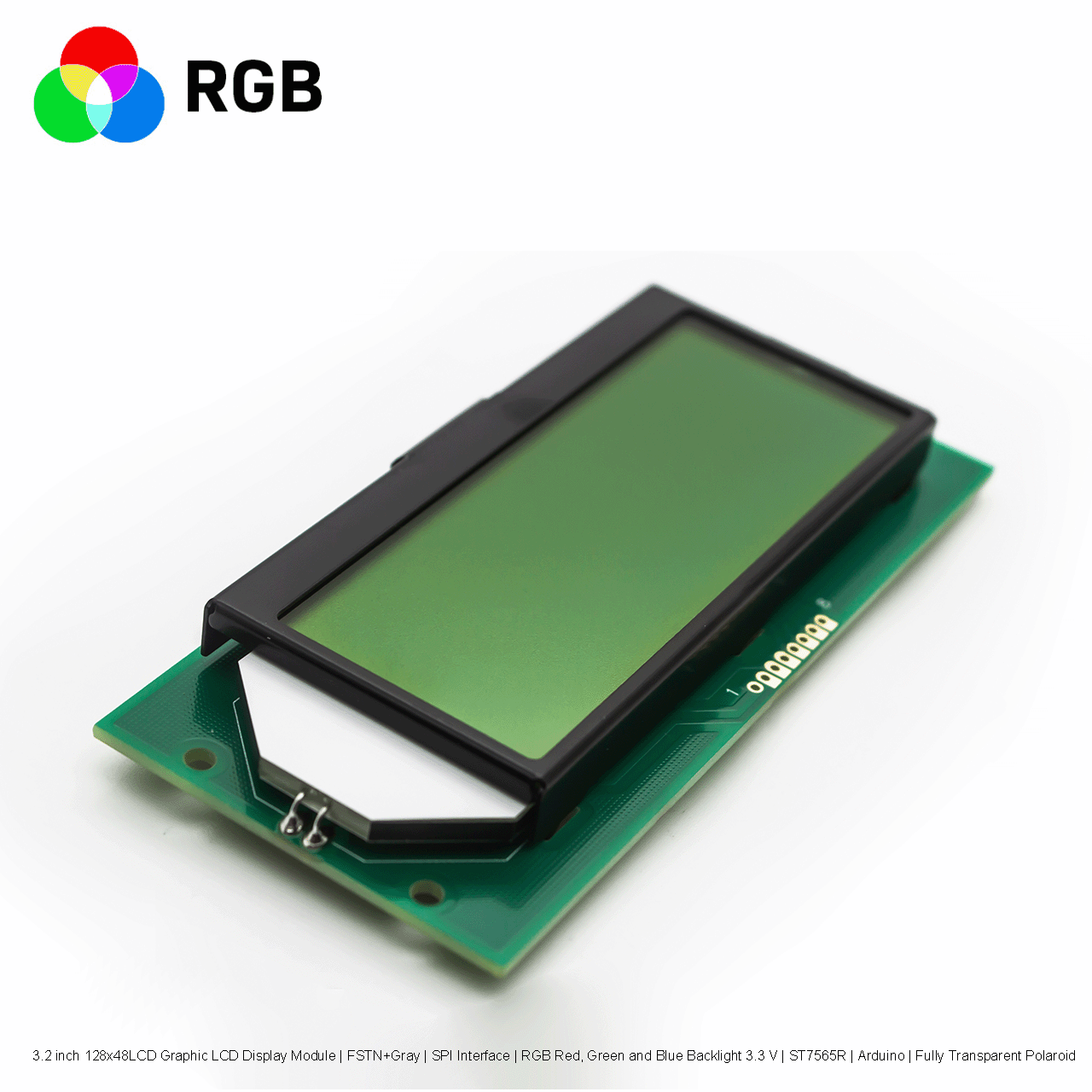 3.2 inch 128x48LCD Graphic LCD Display Module | FSTN+Gray | SPI Interface | RGB Red, Green and Blue Backlight 3.3 V | ST7565R | Arduino