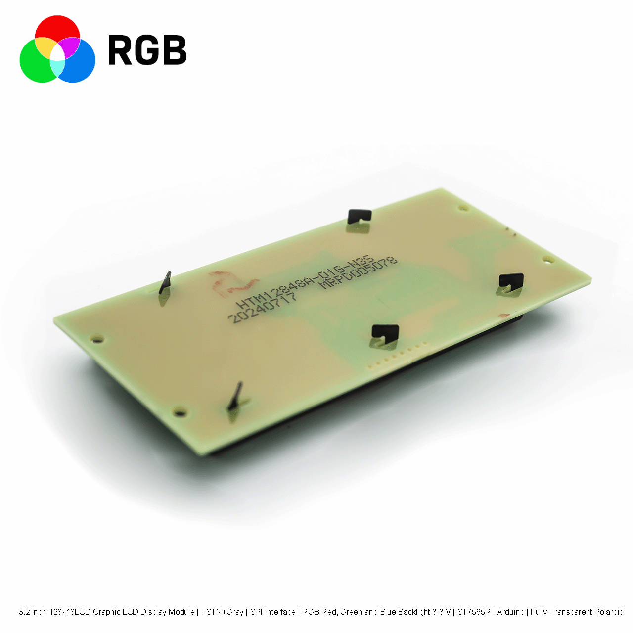 3.2 inch 128x48LCD Graphic LCD Display Module | FSTN+Gray | SPI Interface | RGB Red, Green and Blue Backlight 3.3 V | ST7565R | Arduino