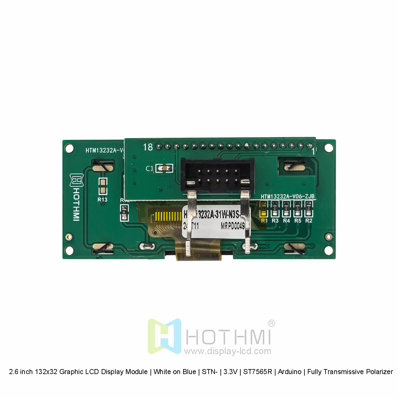 2.6 inch 132x32 Graphic LCD Display Module | White on Blue | STN- | 3.3V | ST7565R | Arduino | Fully Transmissive Polarizer