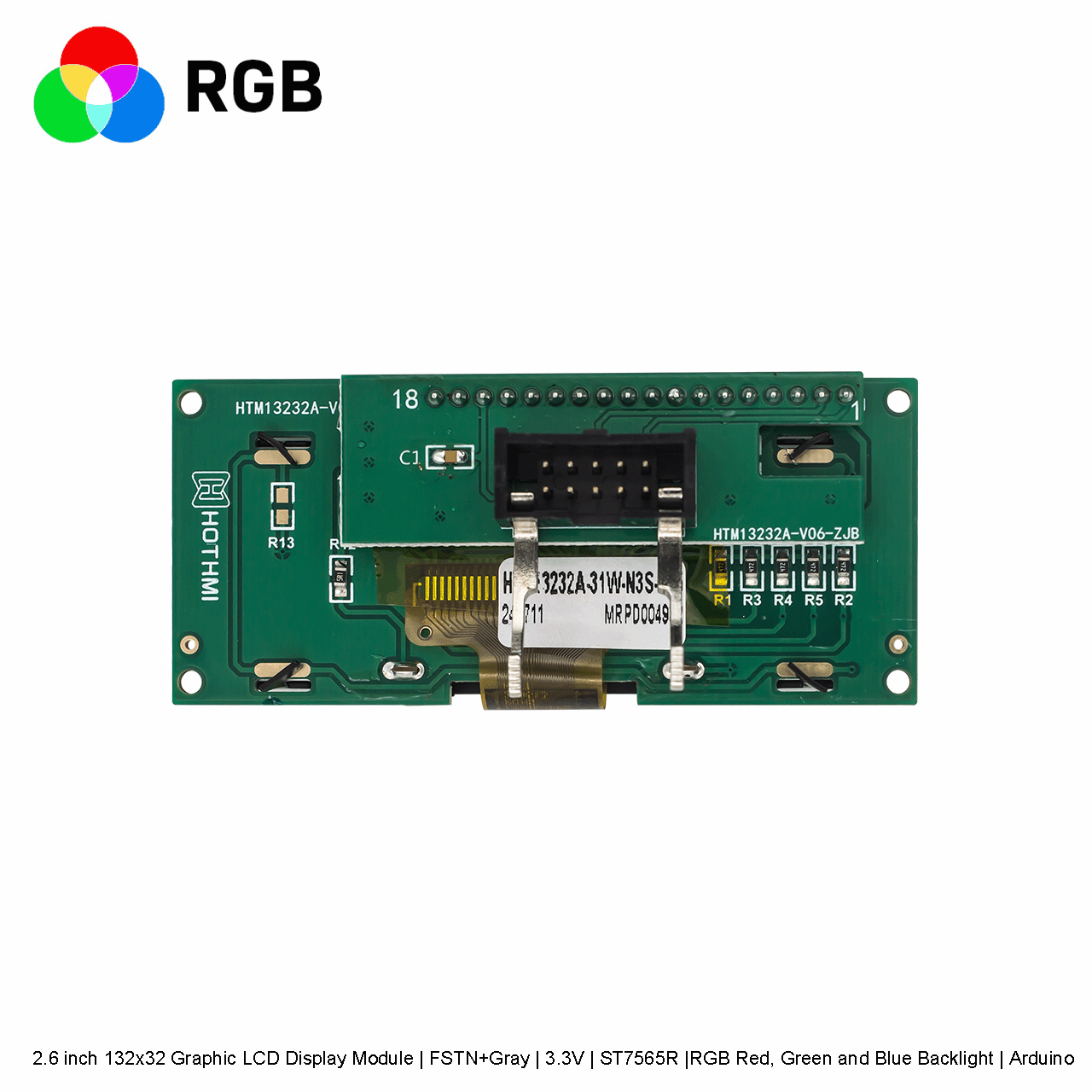 2.6 inch 132x32 Graphic LCD Display Module | FSTN+Gray | 3.3V | ST7565R |RGB Red, Green and Blue Backlight | Arduino