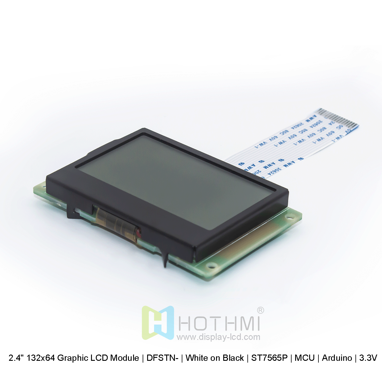 2.4" 132x64 Graphic LCD Module | DFSTN- | White on Black | ST7565P | MCU | Arduino | 3.3V