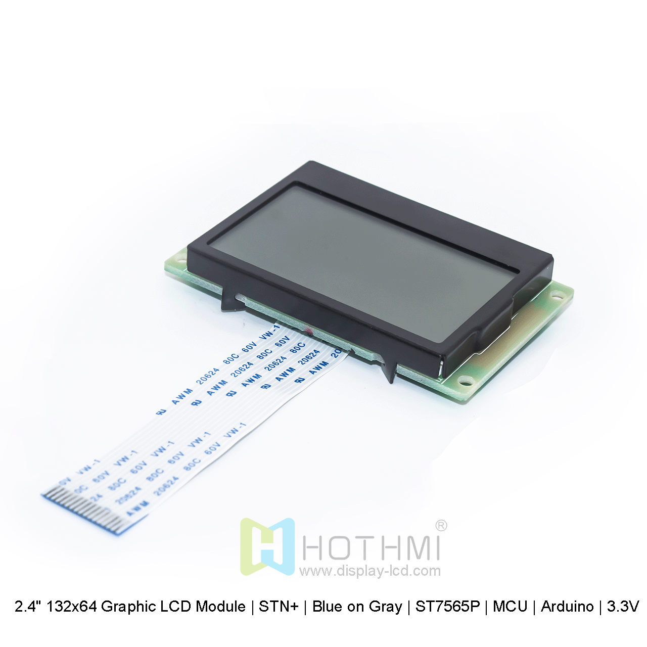 2.4" 132x64 Graphic LCD Module | STN+ | Yellow-Green Backlight | ST7565P | MCU | Arduino | 3.3V