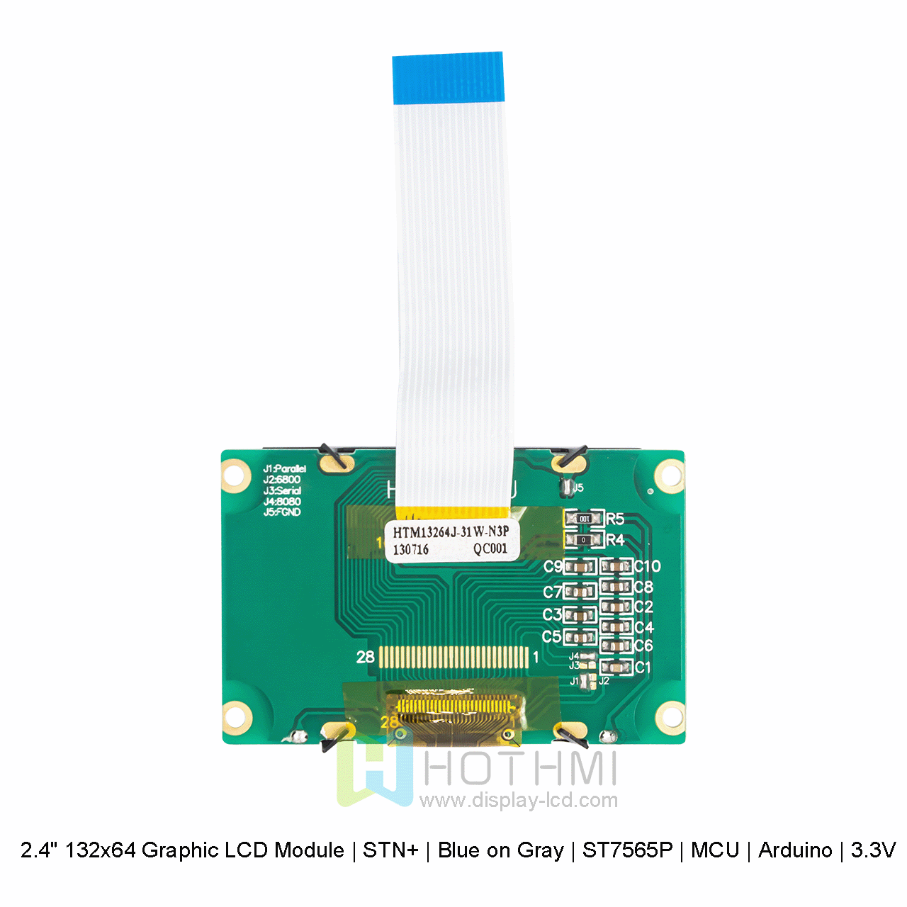 2.4" 132x64 Graphic LCD Module | STN+ | Yellow-Green Backlight | ST7565P | MCU | Arduino | 3.3V