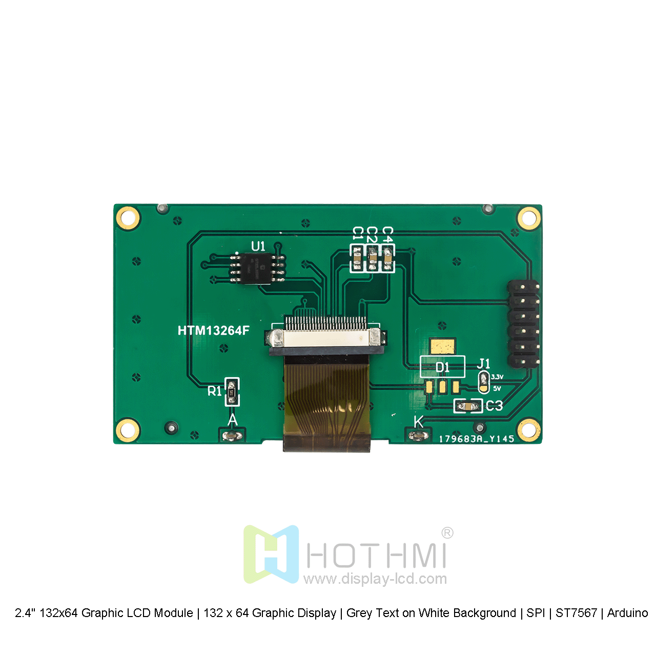 2.4" 132x64 Graphic LCD Module | 132 x 64 Graphic Display | Grey Text on White Background | SPI | ST7567 | Arduino