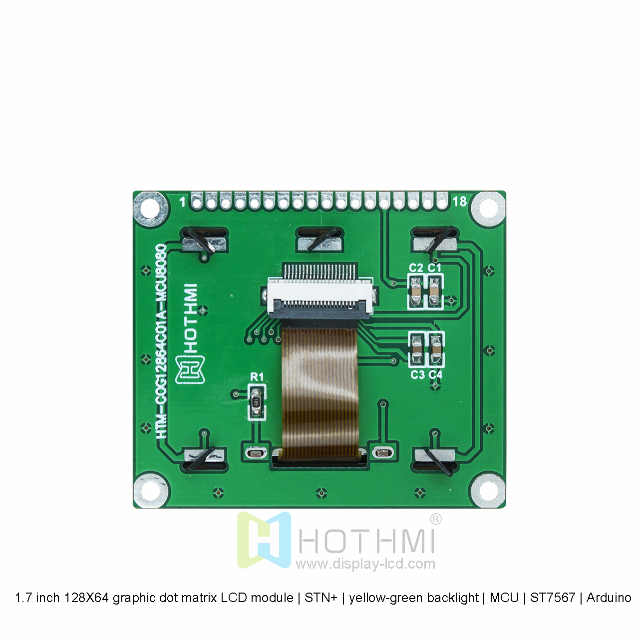 1.7 inch 128X64 graphic dot matrix LCD module | STN+ | yellow-green backlight | MCU | ST7567 | Arduino