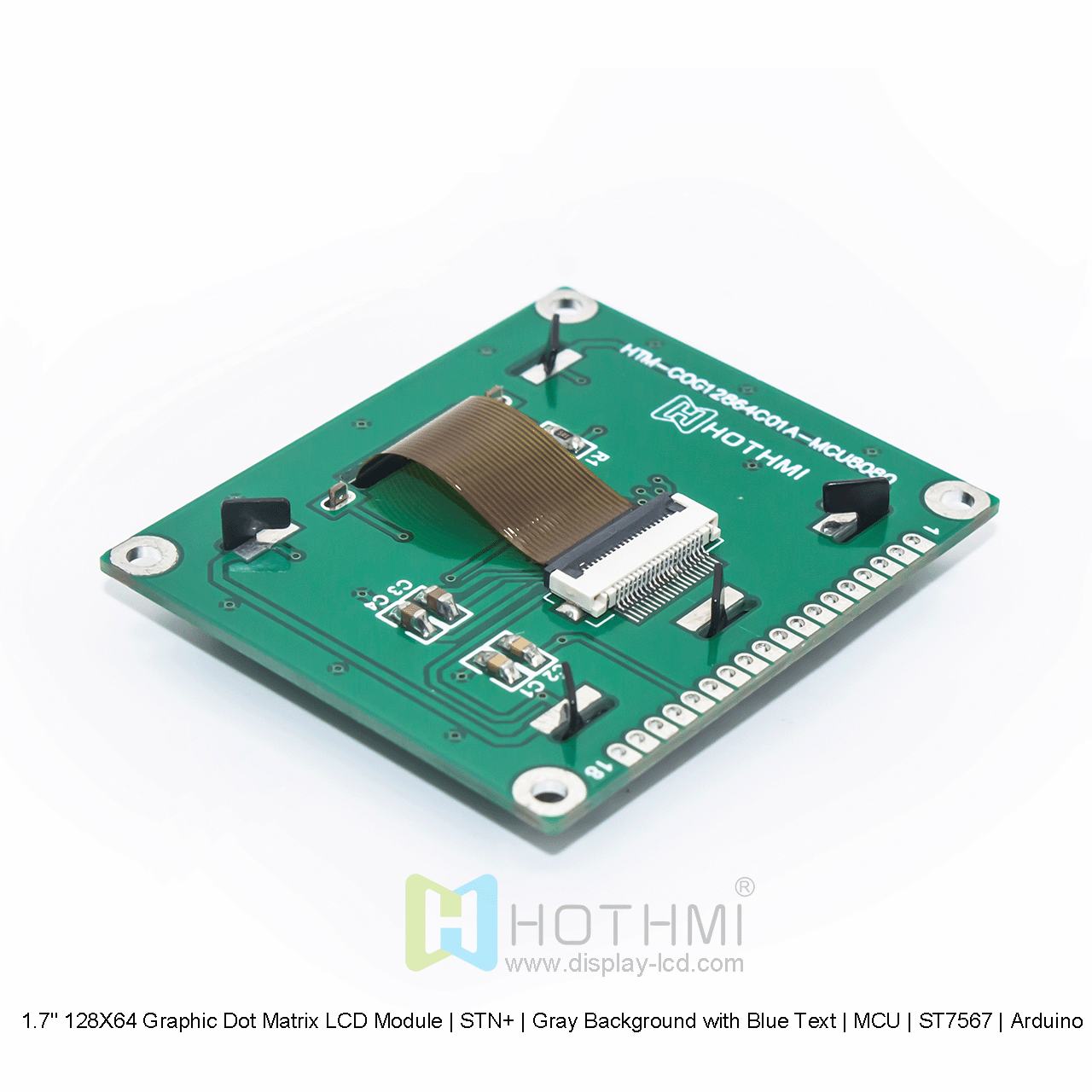 1.7" 128X64 Graphic Dot Matrix LCD Module | STN+ | Gray Background with Blue Text | MCU | ST7567 | Arduino