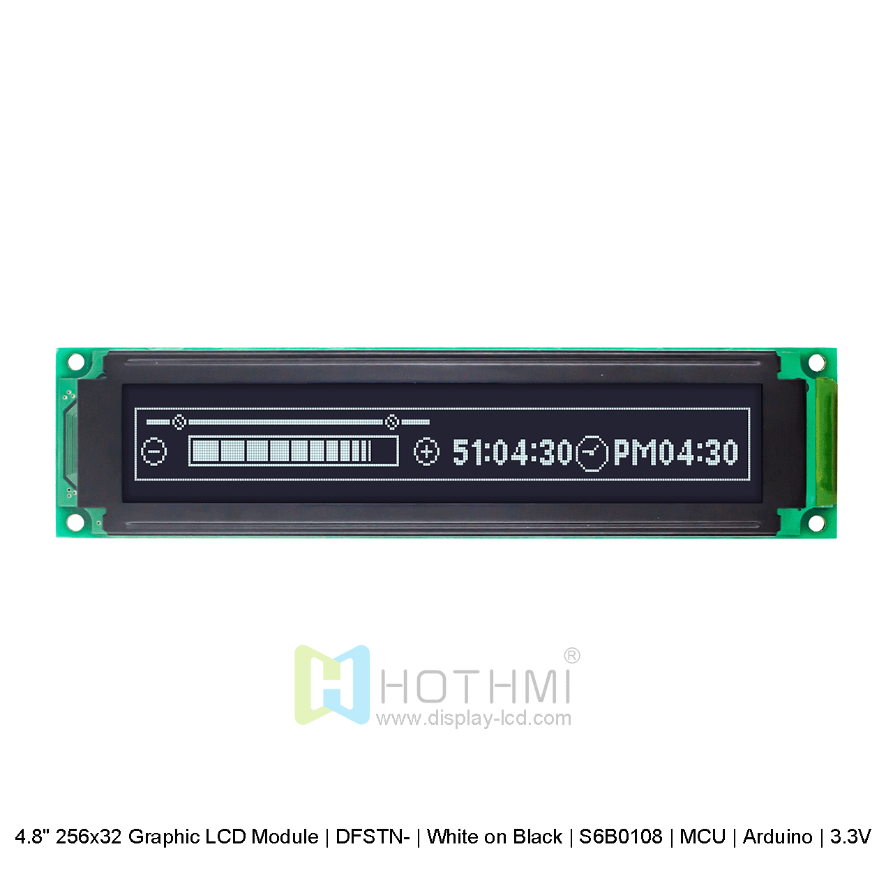 Graphic LCD Module | DFSTN- | 4.8" 256x32 White on Black | S6B0108 | MCU | Arduino | 3.3V