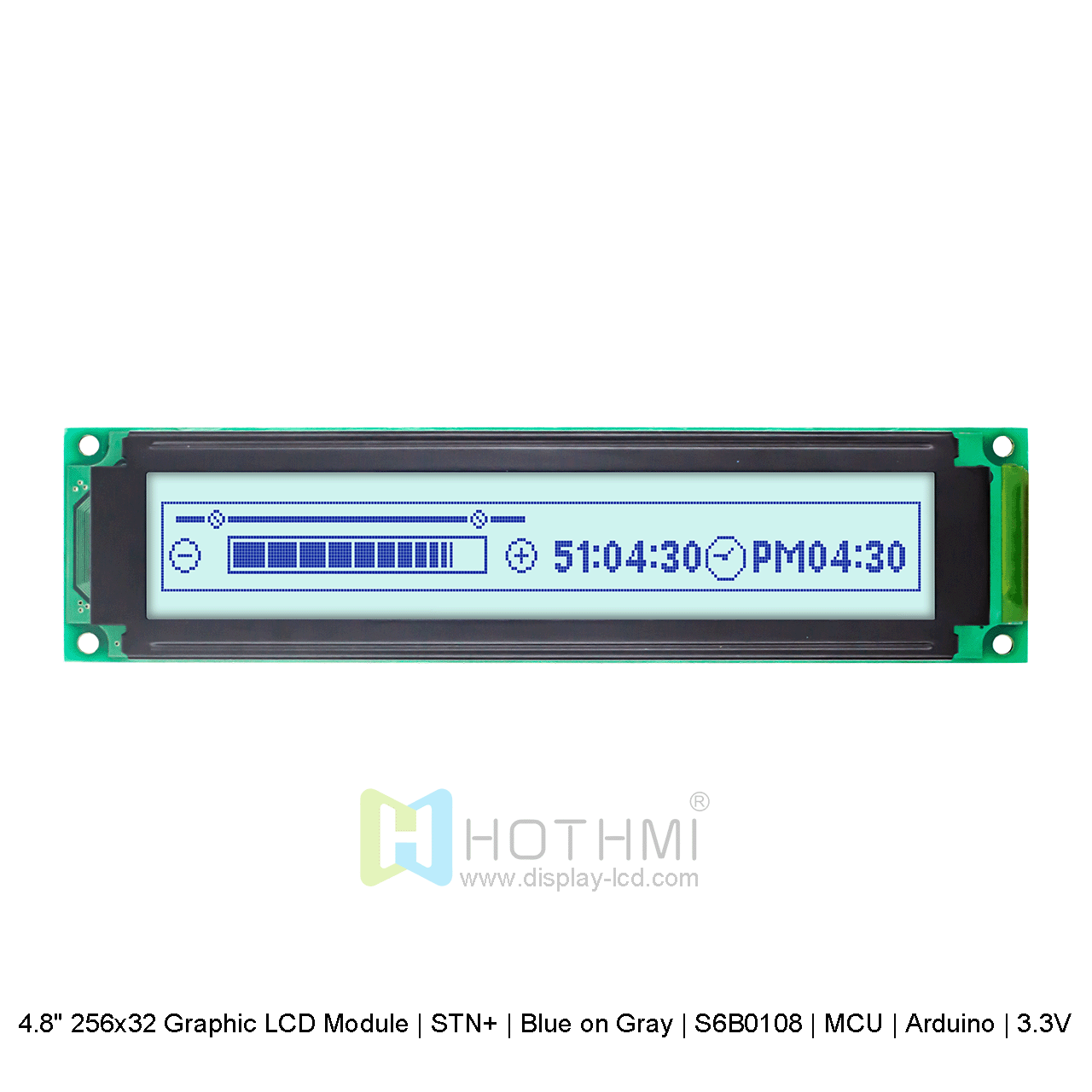 Graphic LCD Module | STN+ | 4.8" 256x32 Blue on Gray | S6B0108 | MCU | Arduino | 3.3V