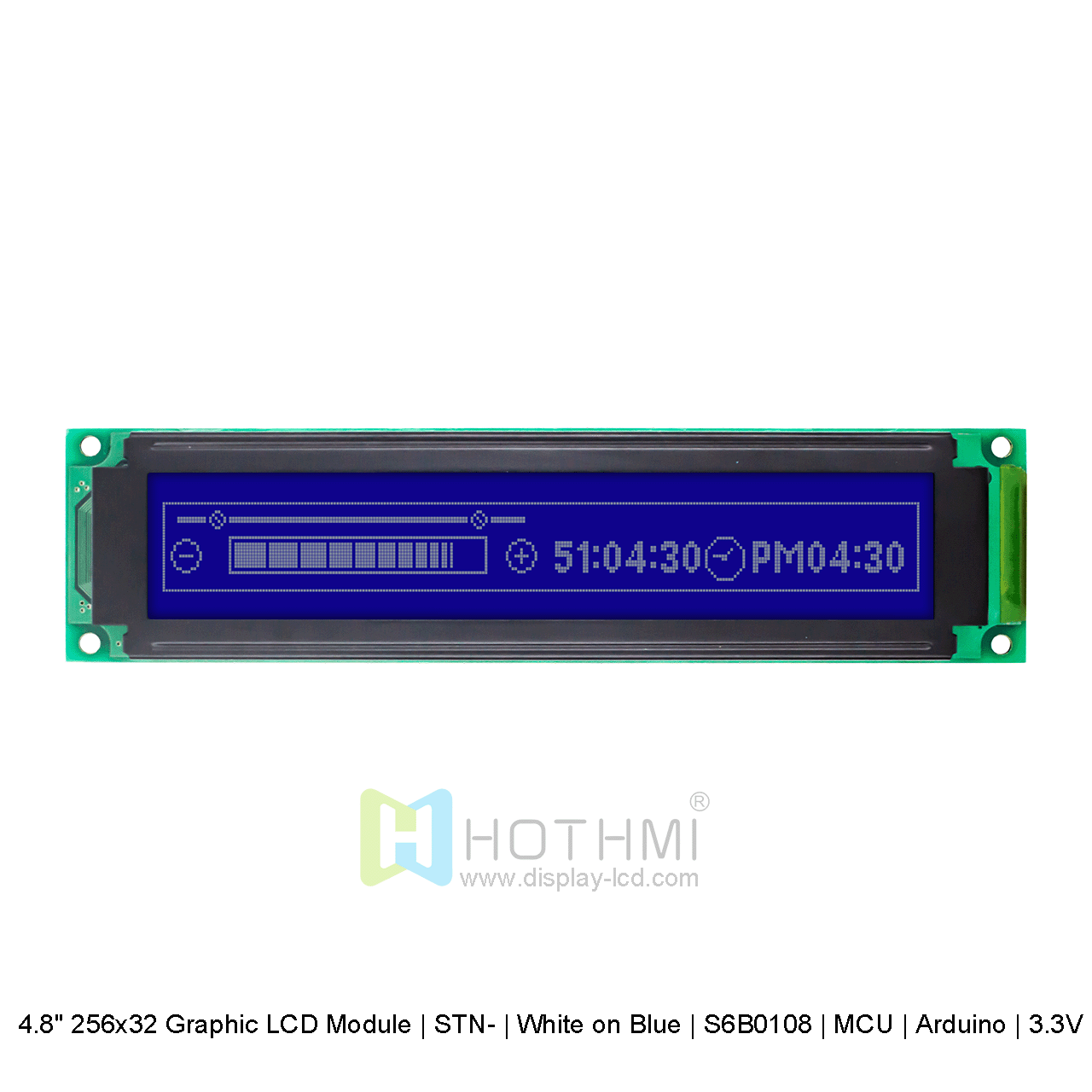 Graphic LCD Module | STN- | 4.8" 256x32 White on Blue | S6B0108 | MCU | Arduino | 3.3V